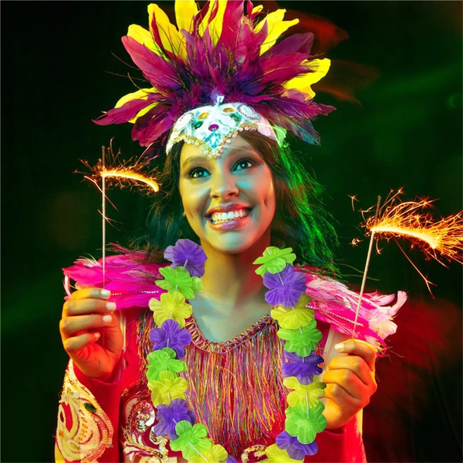 Hawajskie kwiatowe girlandy, Mardi Gras Leis Wielokolorowe tropikalne naszyjniki kwiatowe Girlandy 10/20 szt. Mężczyźni Kobiety Parada(20pcs)