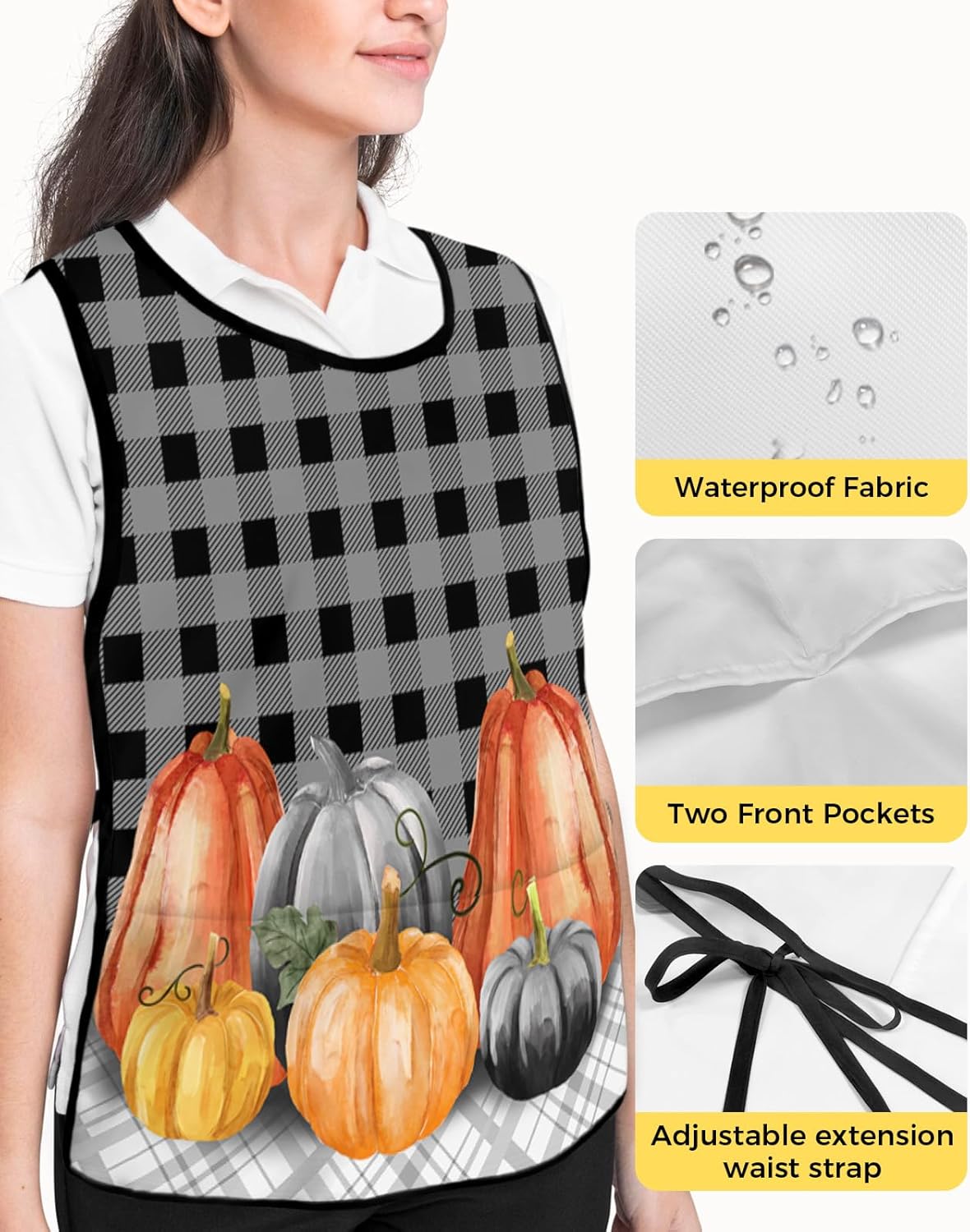 Christmas Poinsettia Cobbler Aprons with 2 Pockets for Women Men, Xmas Red Plaid Vintage Winter Berries