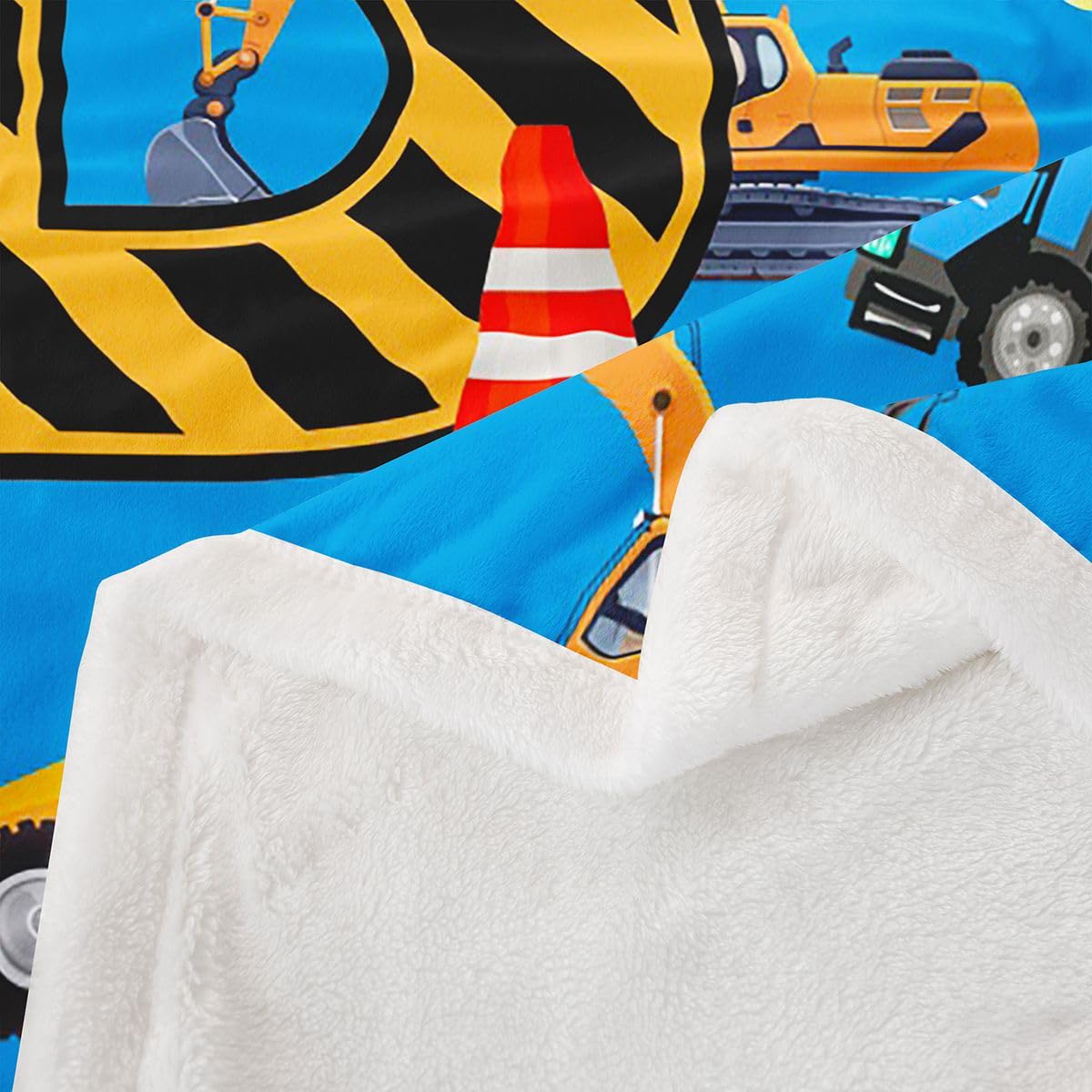 Loussiesd Pojazdy budowlane koc polarowy koparka litera B szerpa koc dla dzieci kobiet mężczyzn pluszowy puszysty kreskówka samochód traktor królowa 228 x 229 cm na łóżko kanapę krzesło salon