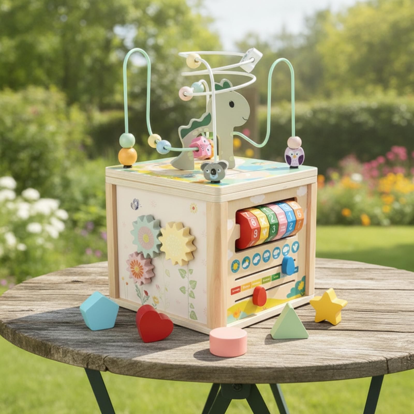 harayaa Kinder Perlenlabyrinth Holz Aktivitätswürfel Motorikspielzeug Lernwürfel Kugelbahn Formensorter Zahlenscheiben Zahnräder Fördert Zählen Und Formen mit