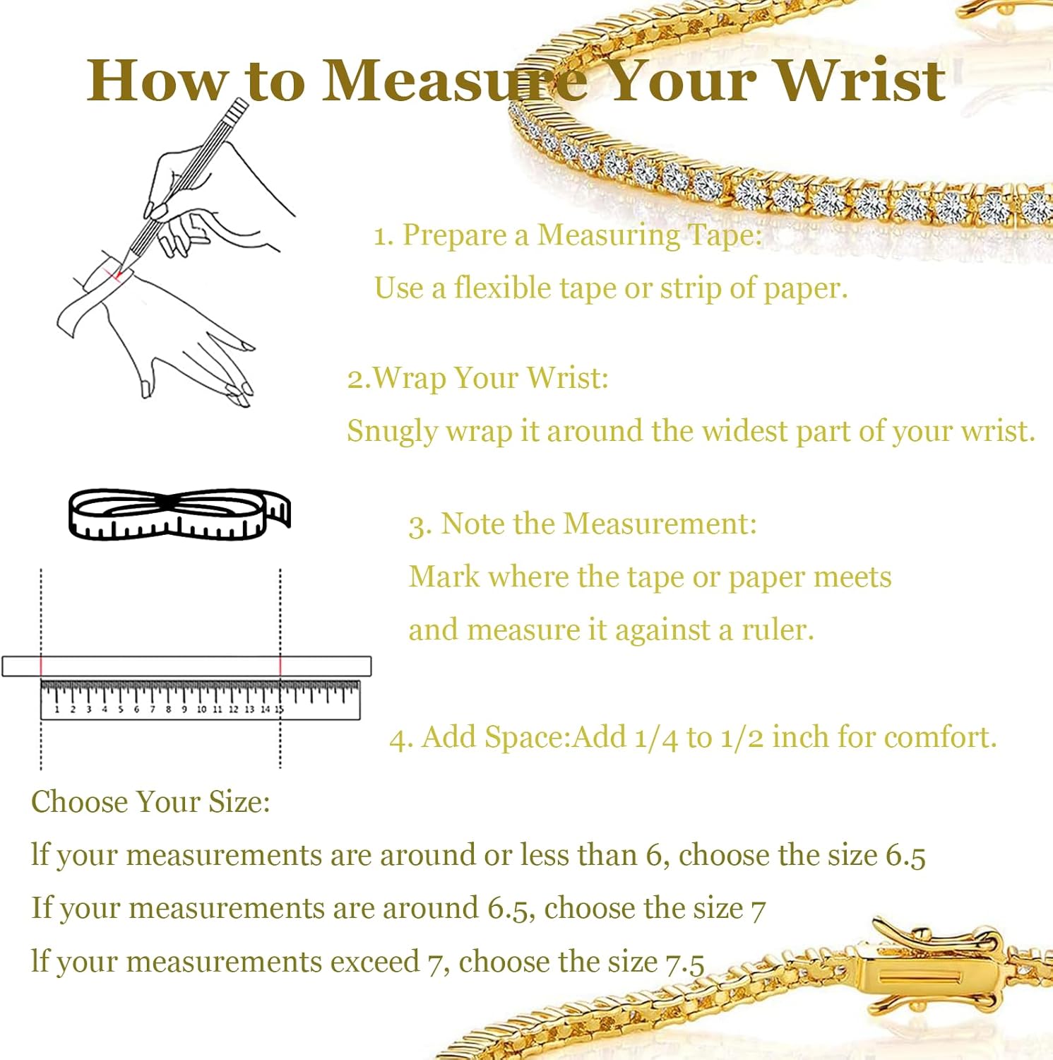 Gemsme 2.0MM Tennis Bracelet for Women and Men,18K White/Yellow Gold Plated Round 2mm Cubic Zirconia Classic Tennis Bracelet - Image 7