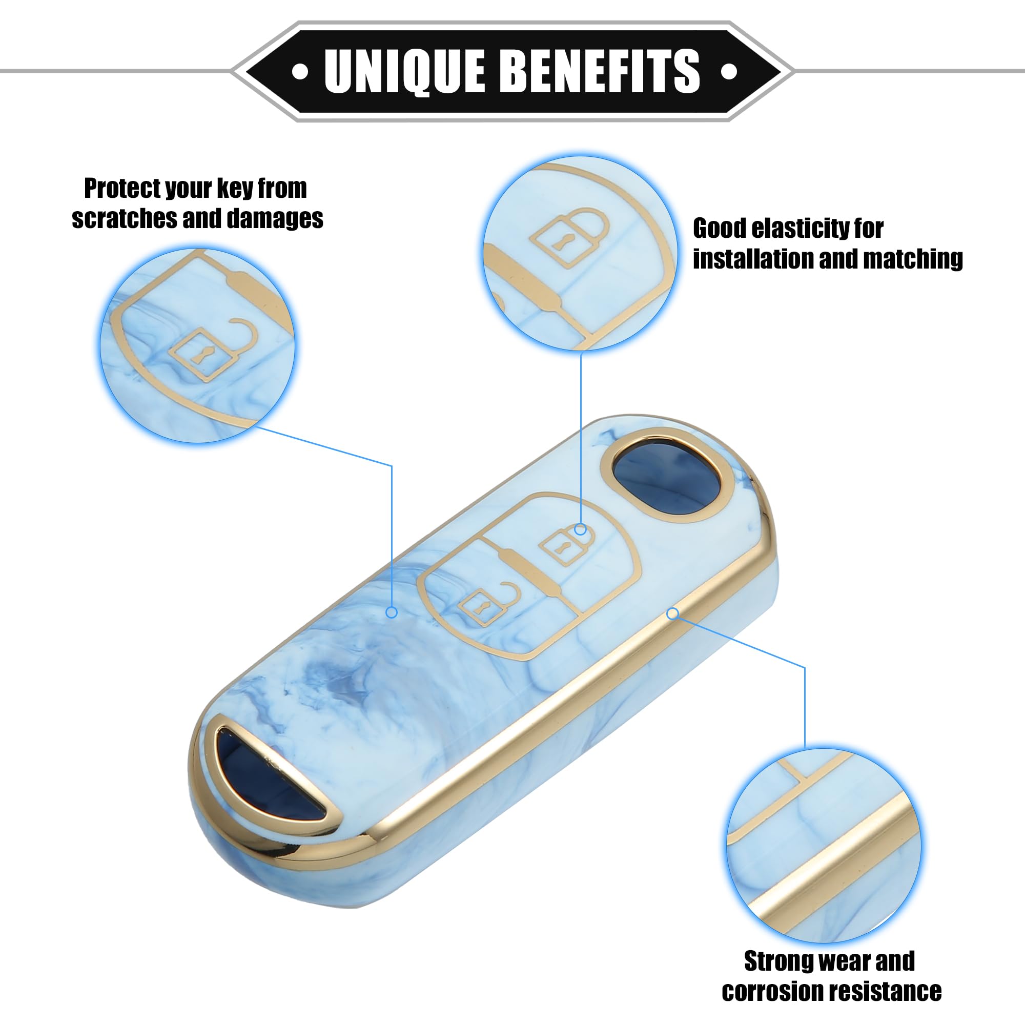 VekAuto Key Fob Cover For Mazda CX-3, CX-4, CX-5 | Porcelain Pattern, Blue TPU, Protective Shell - View #7