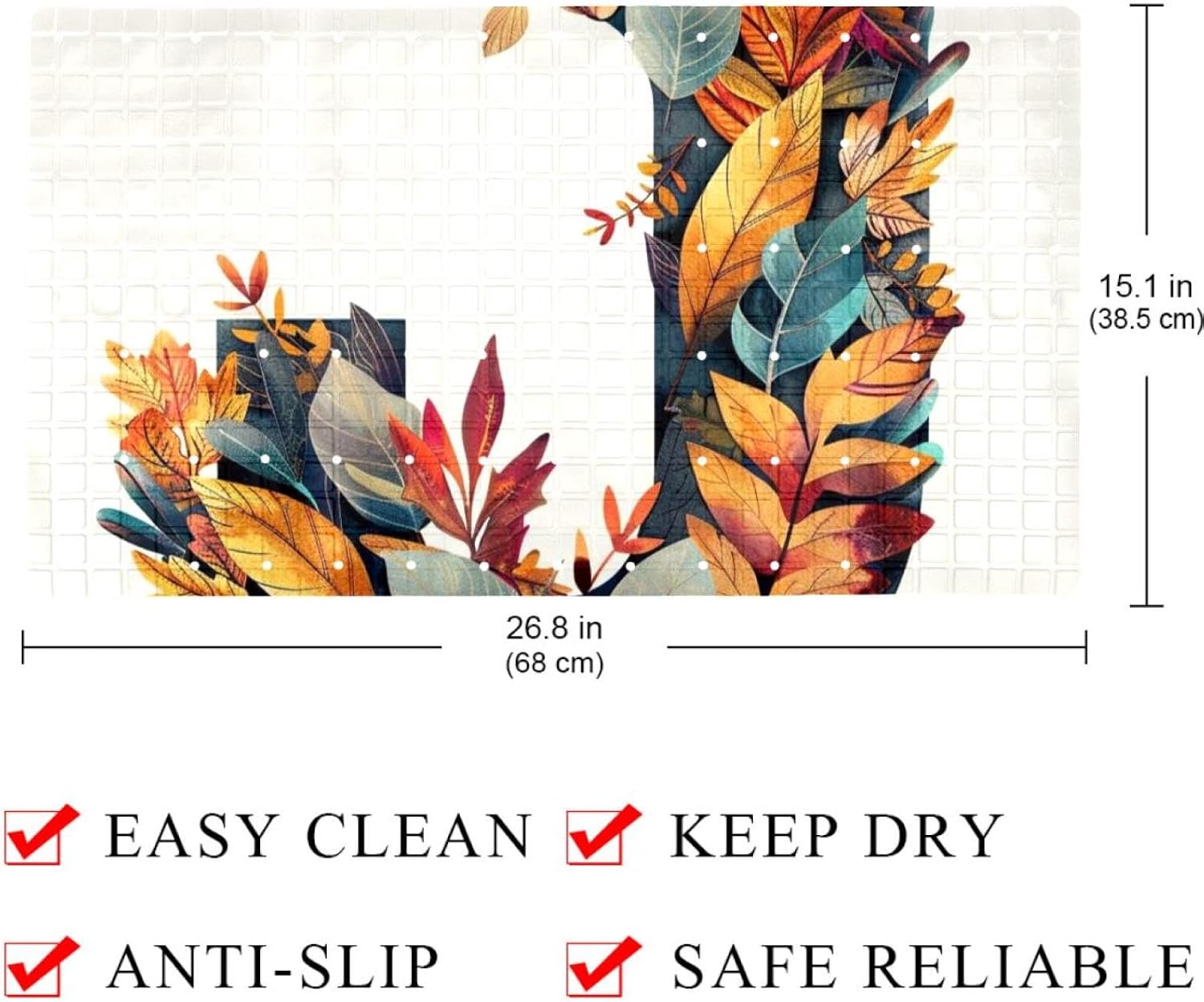 Letter J with Cute Leaves Aesthetic Pattern Bath Tub and Shower Mats, Non Slip Bathmat with Drain Holes and Suction Cups for Bathroom Floor, 15.1 x 26.8 Inch