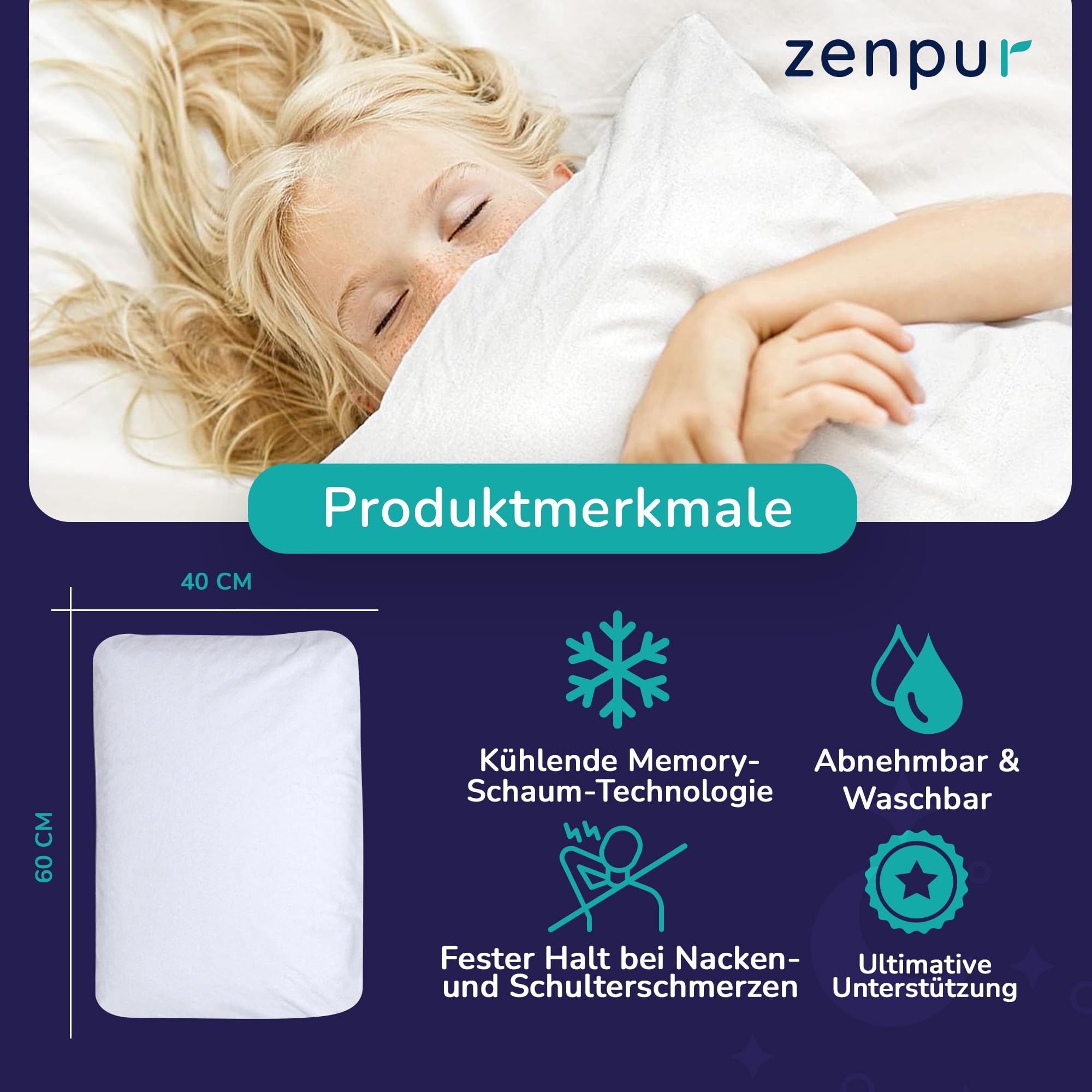 ZenPur Orthopädisches Kissen 2er Set 40x60 (13 cm) Aus Memory Foam Ergonomisches Nackenkissen Memory Schaum Gegen Nackenschmerzen Mittelfest Mit Premium Bambusbezug Oeko-tex Zertifiziert