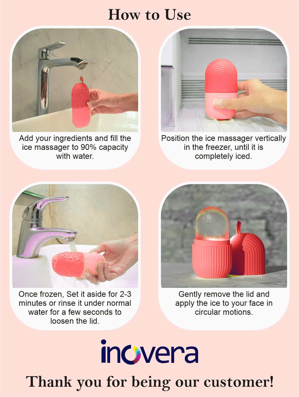 Inovera (Label) Ice Roller For Face Massager | Reusable Ice Holder Tool For Glowing & Clear Skin | Easy To Use And Carry | Cold Massage Therapy For Skin (Pink) 3