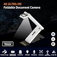 Vista 2 de INSWAN INS-Flip 4 4K USB Cámara portátil de documentos, cámara web/visualizador, 13MP Ultra HD, diseño plegable, enfoque automático, micrófono, LED