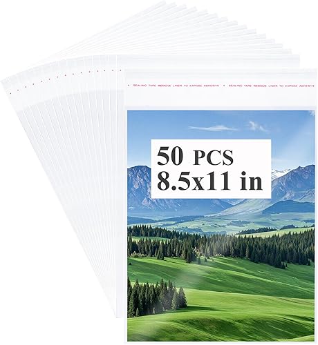 50 bolsas resellables para revistas, fundas gruesas de plástico transparente para papel de 8.5 x 11 pulgadas, cómics, impresiones artísticas