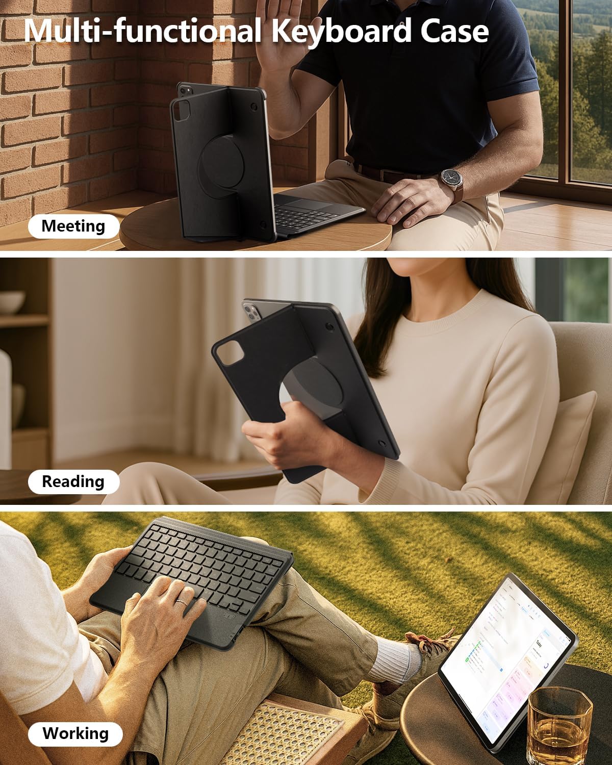Nillkin for iPad Air/Pro 13 Inch Case with Detachable Keyboard, [with Magnetic Ring] Slim Rugged Keyboard Case for iPad Air 13 M3/M2 and iPad Pro 13 M4 with Stand Backlit Multi-Touch Trackpad, Black