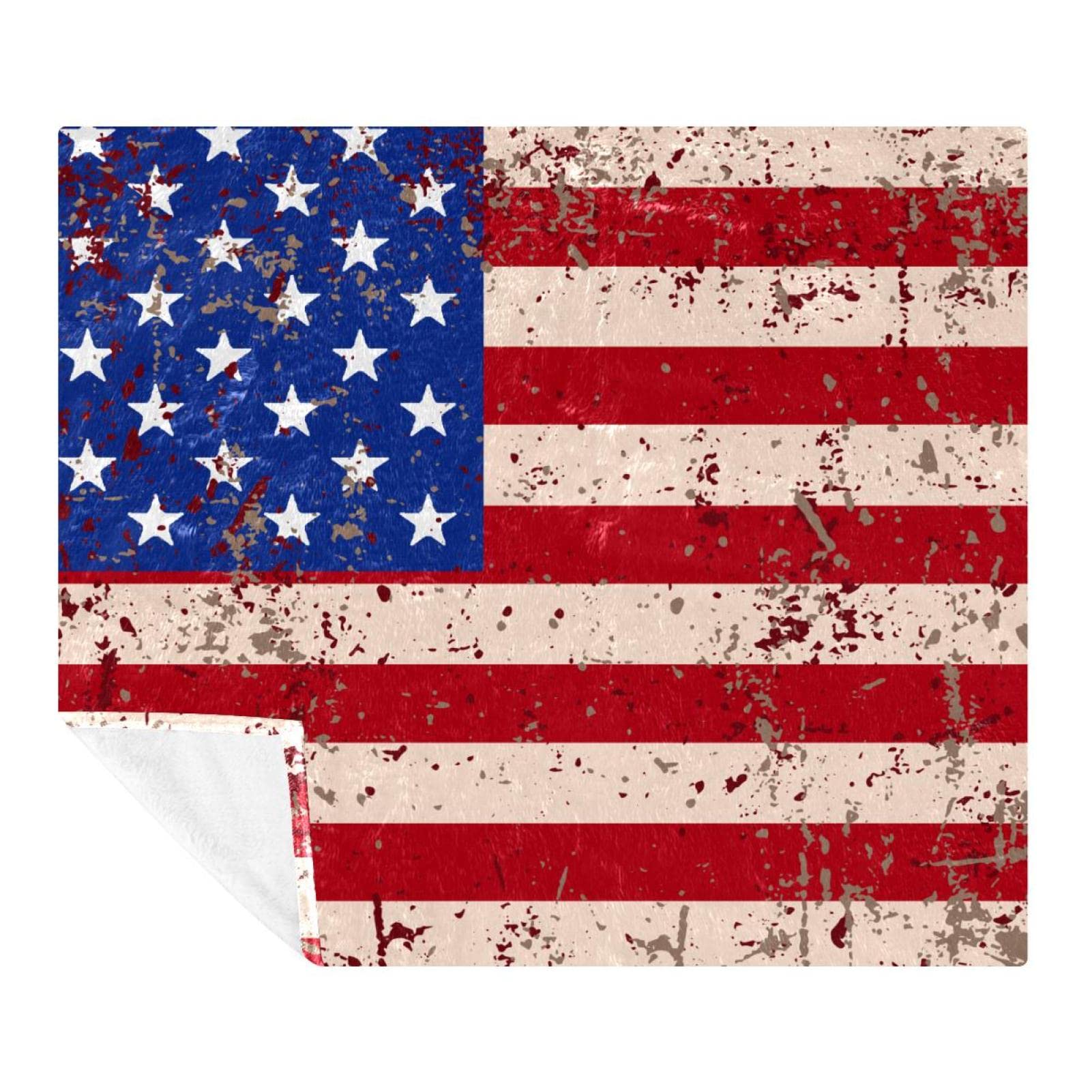 Couverture polaire de literie anti-froid plaid vintage drapeau USA pour le sol