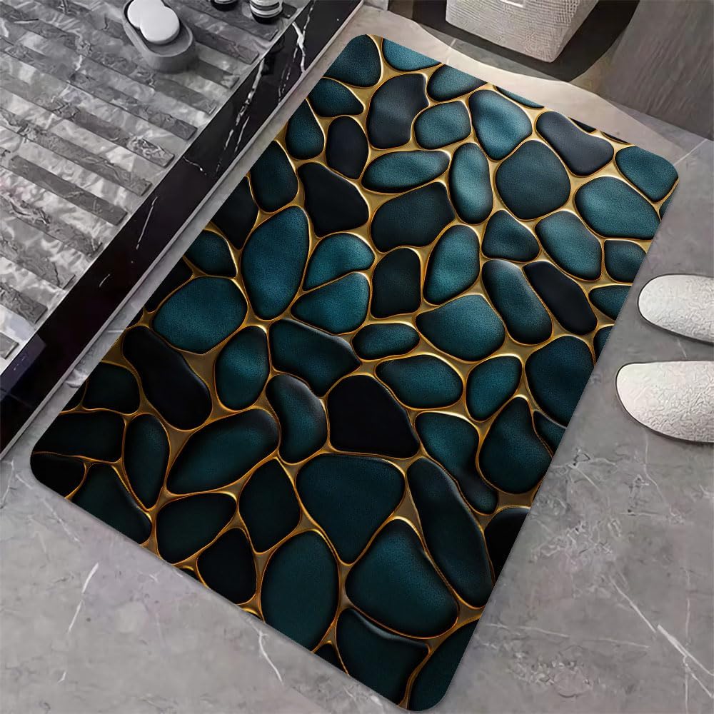 Diatomaceous Earth Bath Mat,Blue and Gold Stones Non-Slip Volume Super Absorbent Fast Drying for Bathroom Kitchen mat,Eco-Friendly Easy to Clean 16×24Inch (40 * 60cm) - Image 4