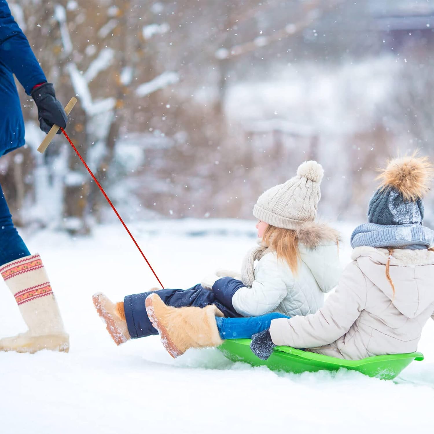 Sledge Rope with Wooden Handle,Sledding Accessory, Sledge Tow Rope, 150