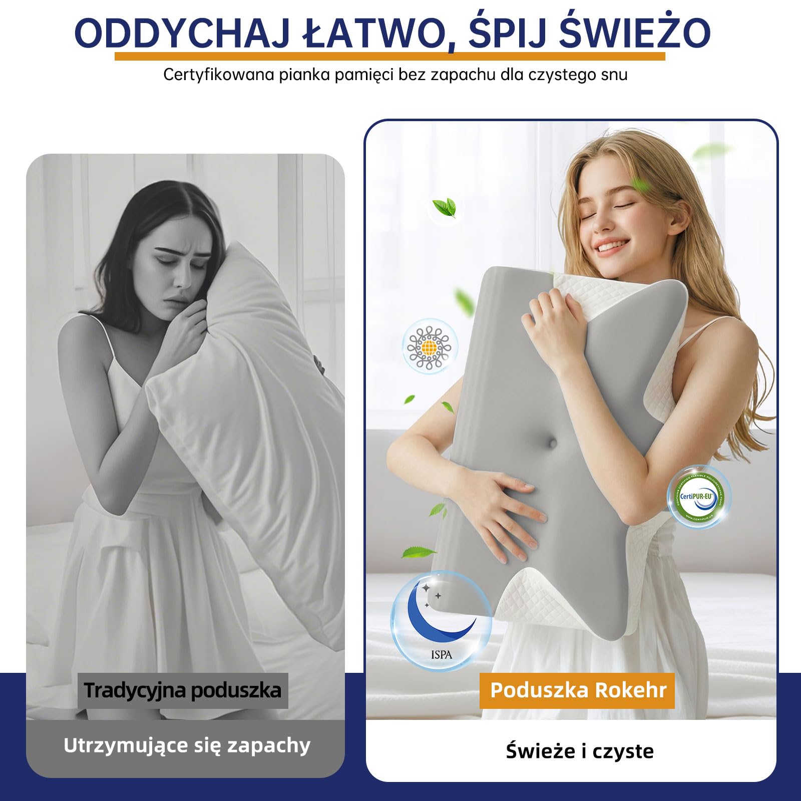 Ergonomiczna Poduszka Pod Kark 2 w 1, Poduszka z Pianki Plecach i Brzuchu, Poduszka Ortopedyczna do Spania Dla Osób Śpiących na Plecach, na Boku i na Brzuchu - 60x43x14/12cm Jasnoszary
