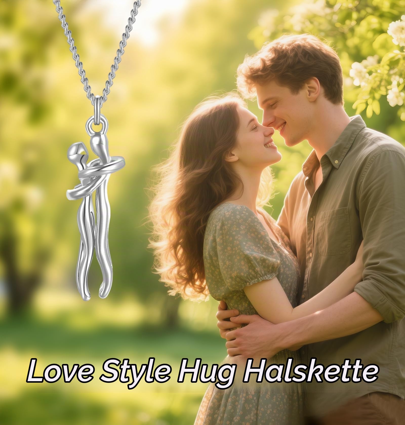 Qings Umarmung Halskette für Damen 925 Sterling Silber Umarmungs Herz Paar Anhänger Kette Geburtstags Jubiläumsgeschenke für Sie und Ihn Mutter