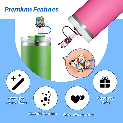 Miniatura 4 de 10 fundas de popote Stanley de 9 a 0.394 in, fundas de popote reutilizables para vasos Stanley de 3040 onzas, adornos de pajita impermeables Stanley