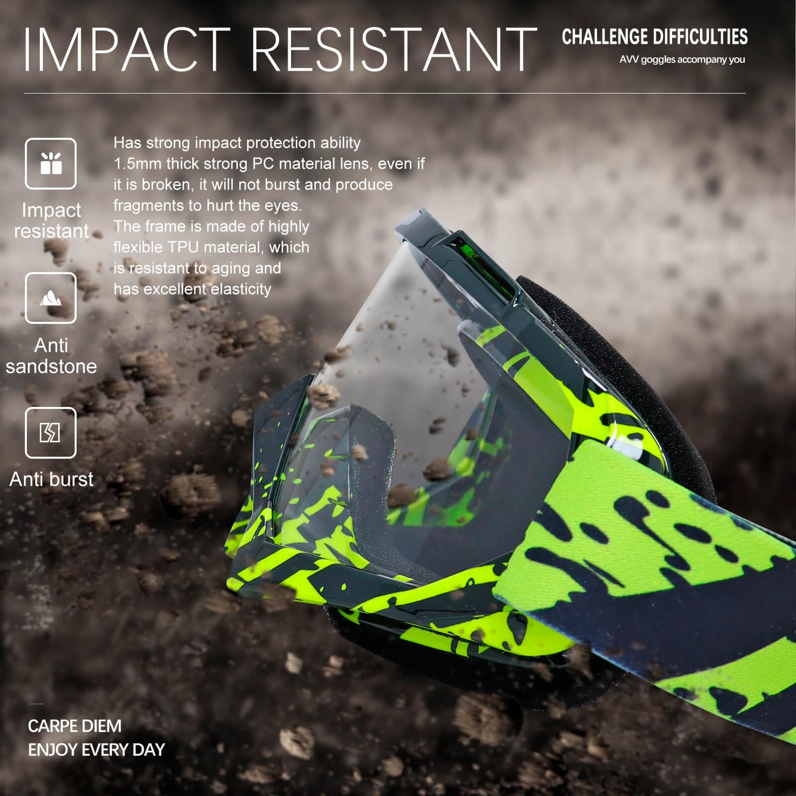 AVV Occhiali da moto per uomo e donna, occhiali antivento per mountain bike, moto fuoristrada, anti-UV, per equitazione, mountain bike, motocross
