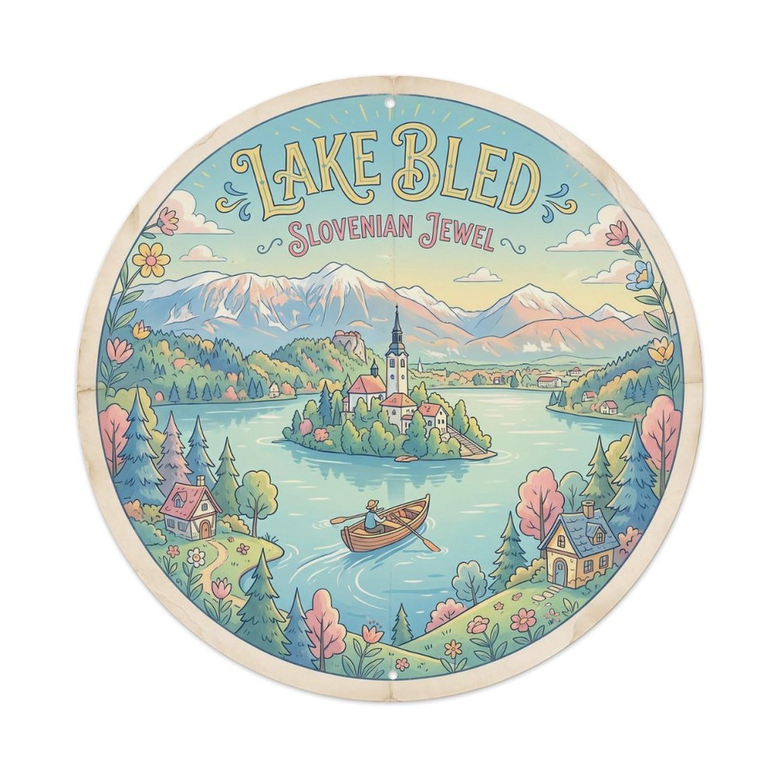 Vintage Travel Bled Mountains Slovenia Metal Tin Sign