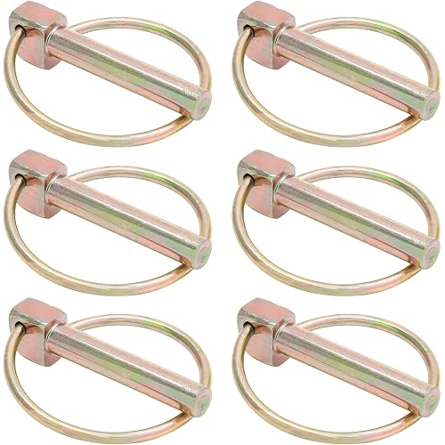 6Pcs 3/8 Inch Heavy Duty Lynch Pin with Ring, Round Linch Pins Assortment Kit Lock Pin Clips for Farm Tractors, Trucks, Trailers, Mowers (3/8 x 1-3/4 Inch)