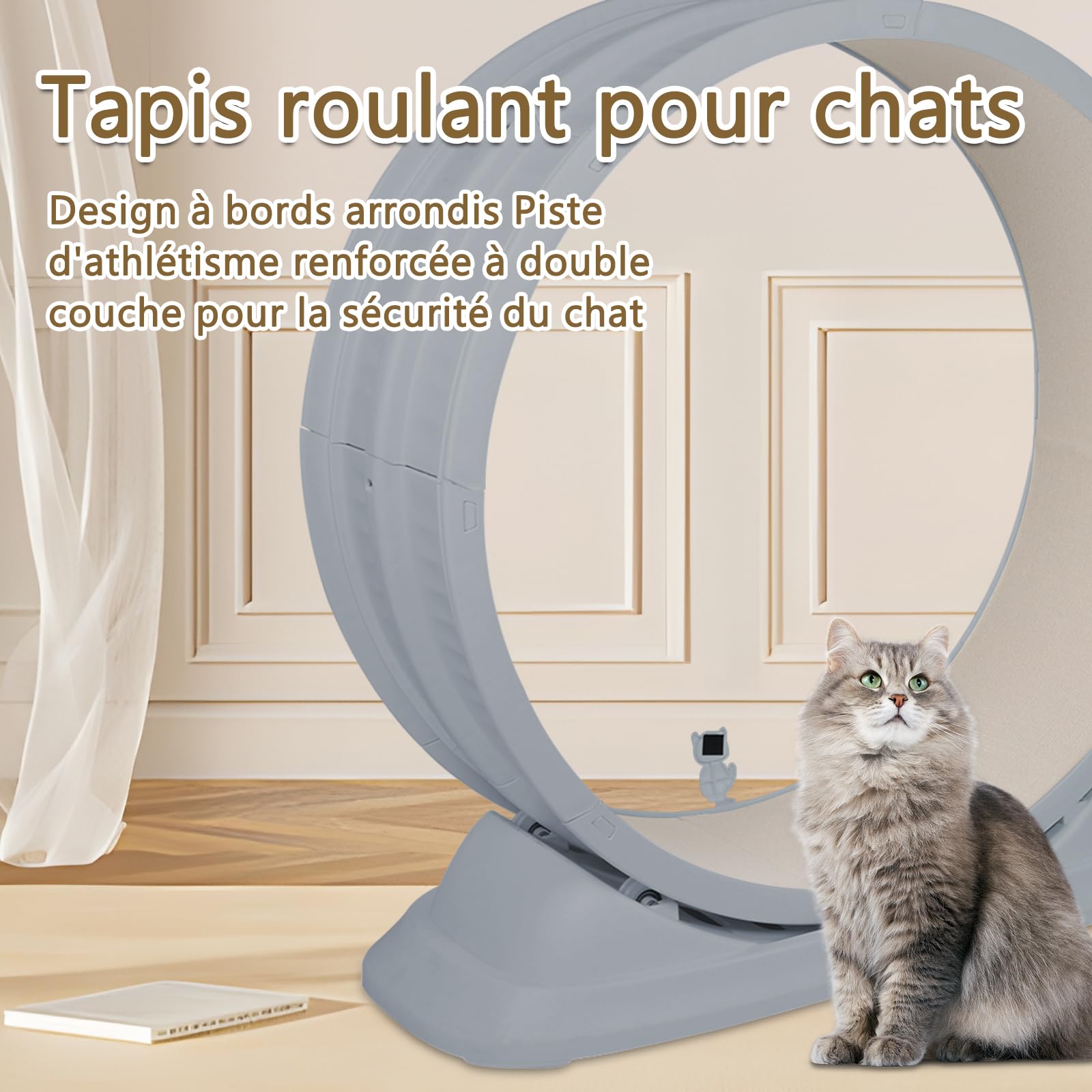 Rueda de ejercicio para gatos 80 cm, cinta de correr para gatos, cojines de rascado, cinta de correr de seguridad, gatito, para correr, caminar, entrenamiento (gris)