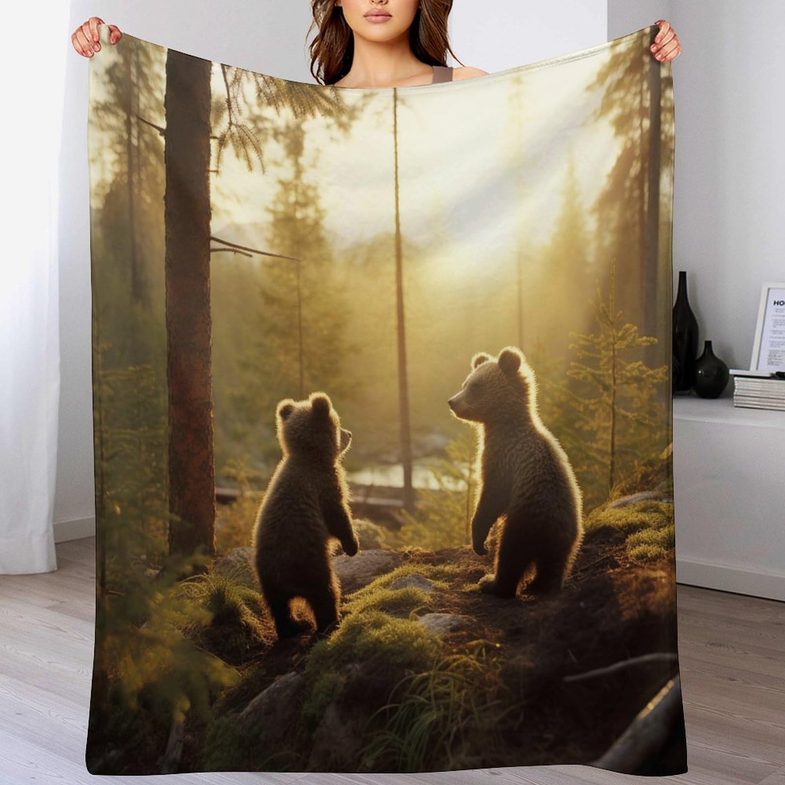 Couverture polaire ours 130x150cm : plaid canapé chaud et jeté de lit en peluche