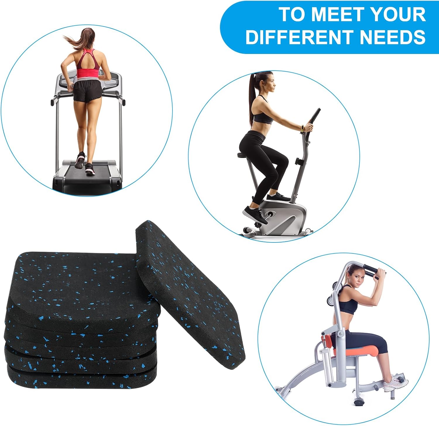 PATIKIL Treadmill Mat, 6 Pcs Exercise Equipment Mat Noise Reduction for Floor Protection, Washing Machine Pads, Anti Vibration Rubber Mats for Bike, Black/Blue