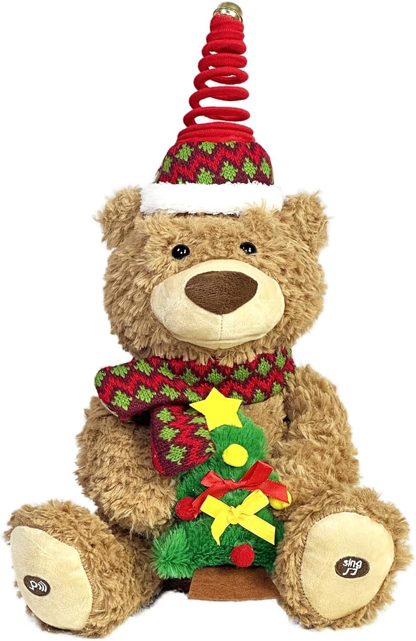 LANGXUN Christmas Teddy Bear Plush Toy with Singing & Voice Recording for Kids Adults Christmas Decorations, Birthday Gifts for Boys and Girls, Premium Plush Toy for Ages 1& Up Baby Toddlers, 15.5”