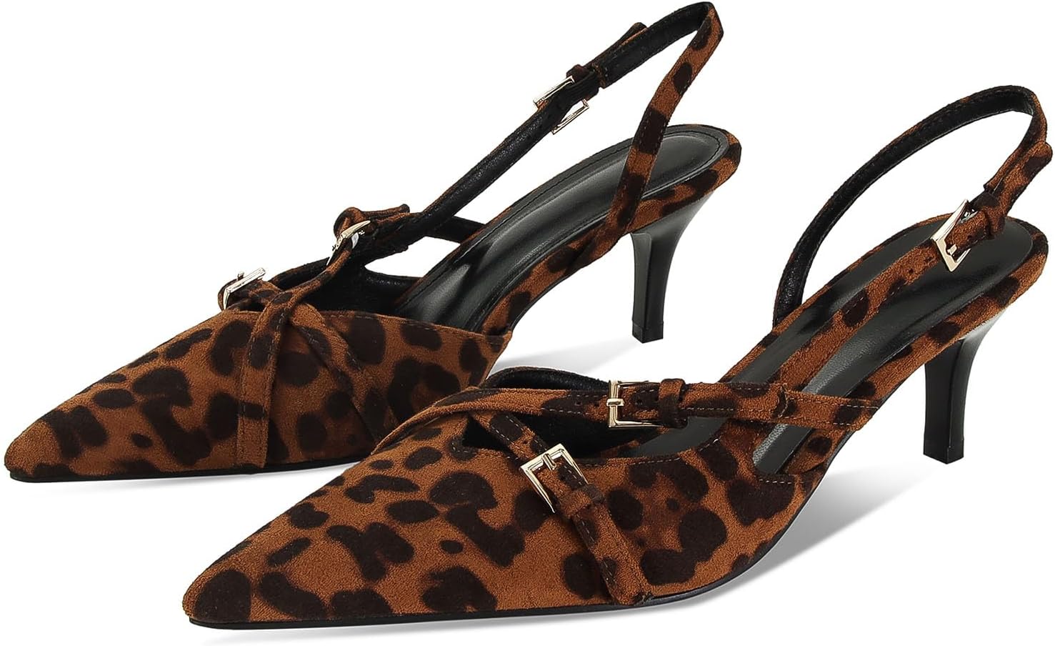 MICIFA Slingback Kitten Heels for Women Pointed Toe Stiletto Heels Slip On Pumps with Buckled Straps Dress Work Pumps Shoes