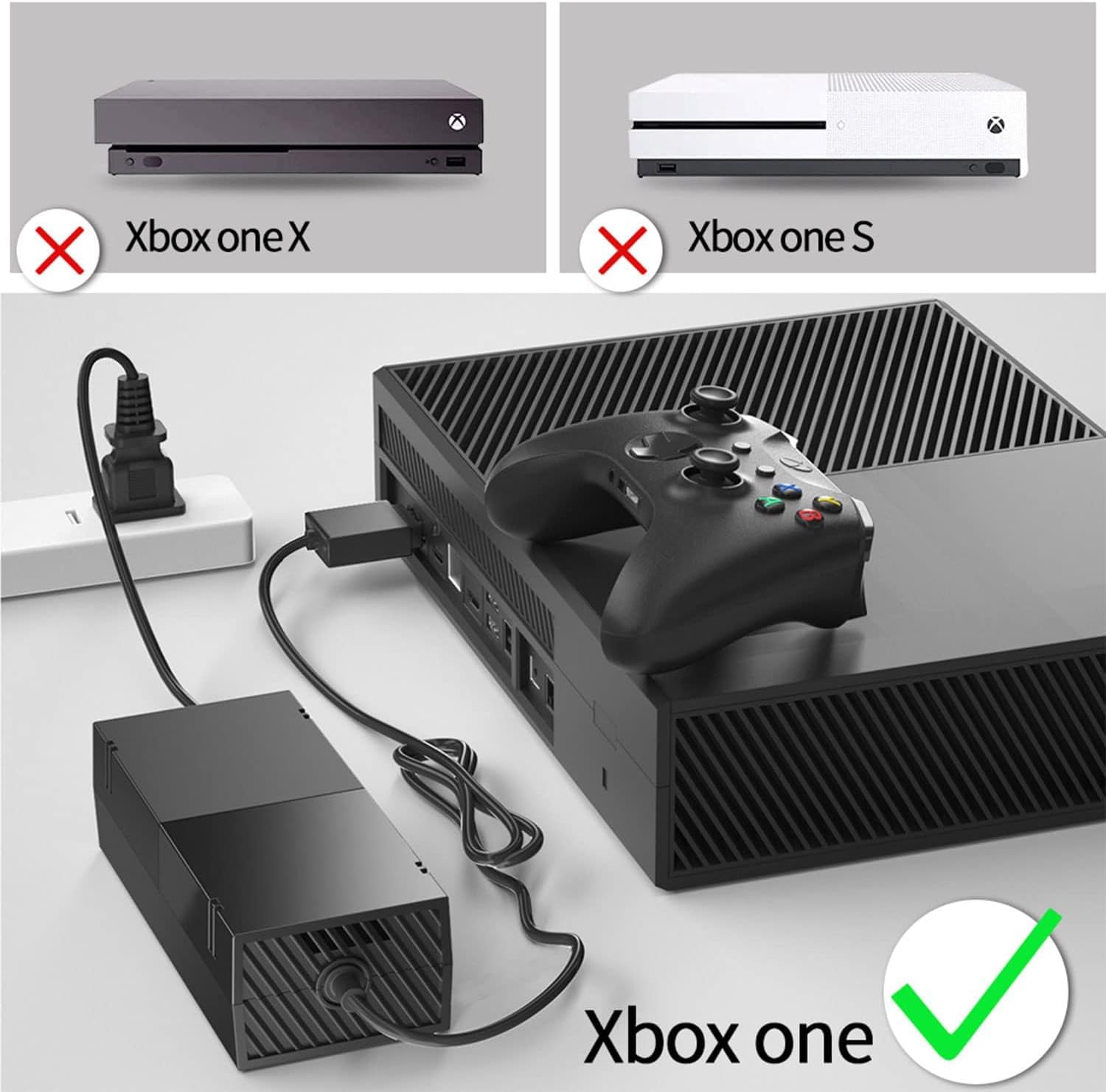 AVEDISANTE Power Supply, Xbox One Power Adapter with Cable, Compatible with Xbox One Console, 100-240V Voltage AC Adapter Accessories Kit