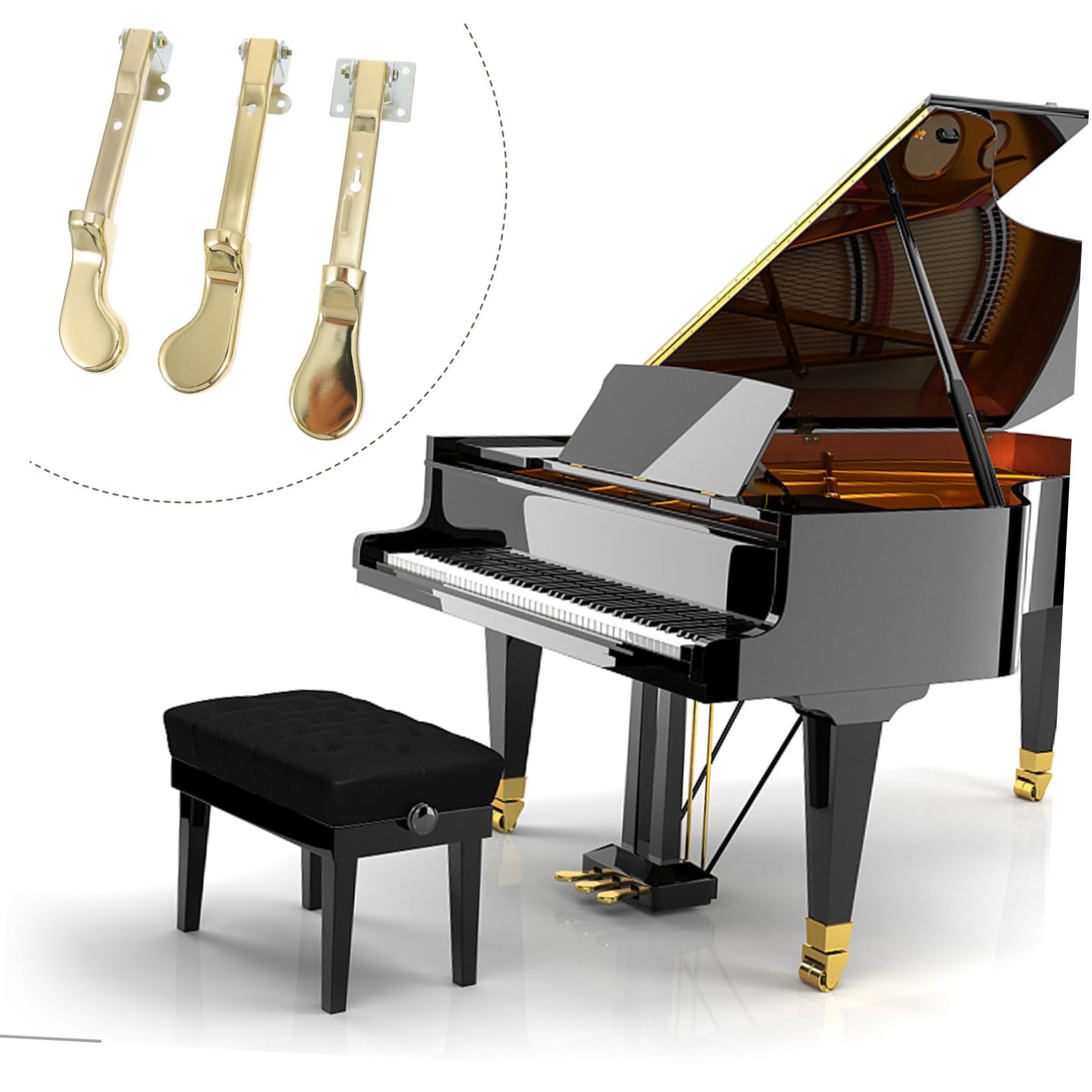 Pedales para Piano Vertical Metálicos Dorados 3 Piezas