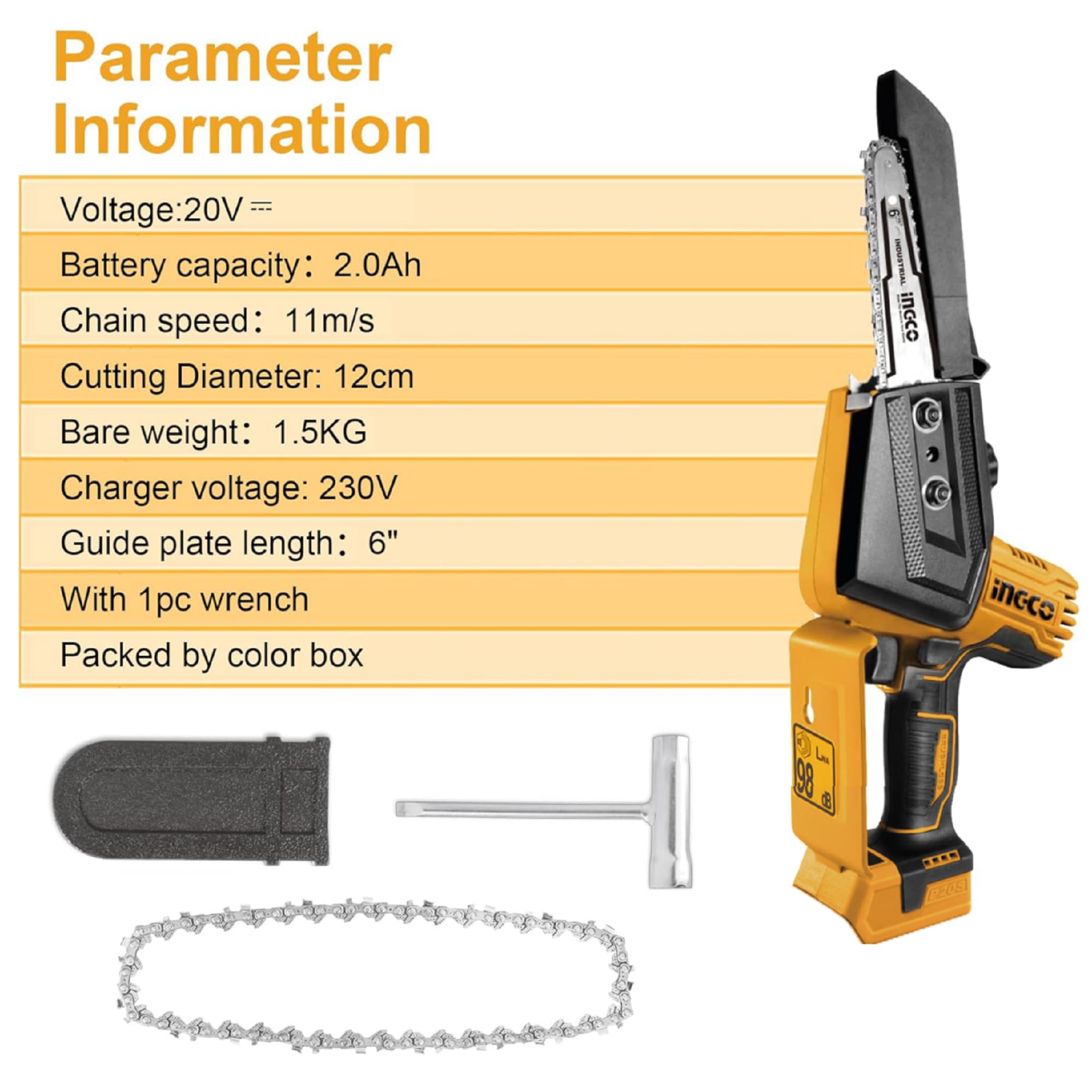 INGCO Mini motosierra sin escobillas de iones de litio de 20 V (solo cuerpo) de 6 pulgadas, mini motosierra inalámbrica con una sola mano para cortar madera, recortar ramas de árbol CGSLI2068