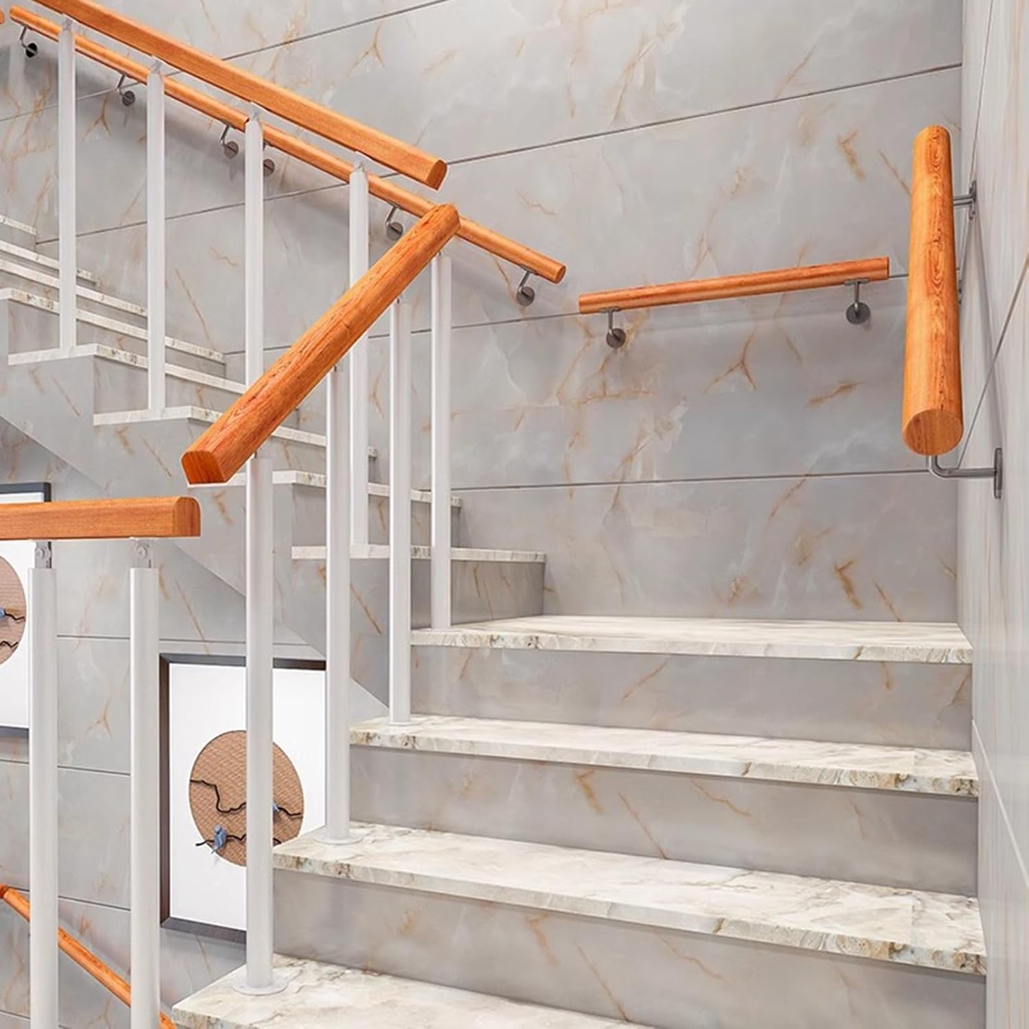 GTPBAO Steel Round Handrail Posts, White Newel Post with Angle Adjustable Top, Indoor Step/Cellar Entryway/Concrete Deck(95cm/37.4 inch)