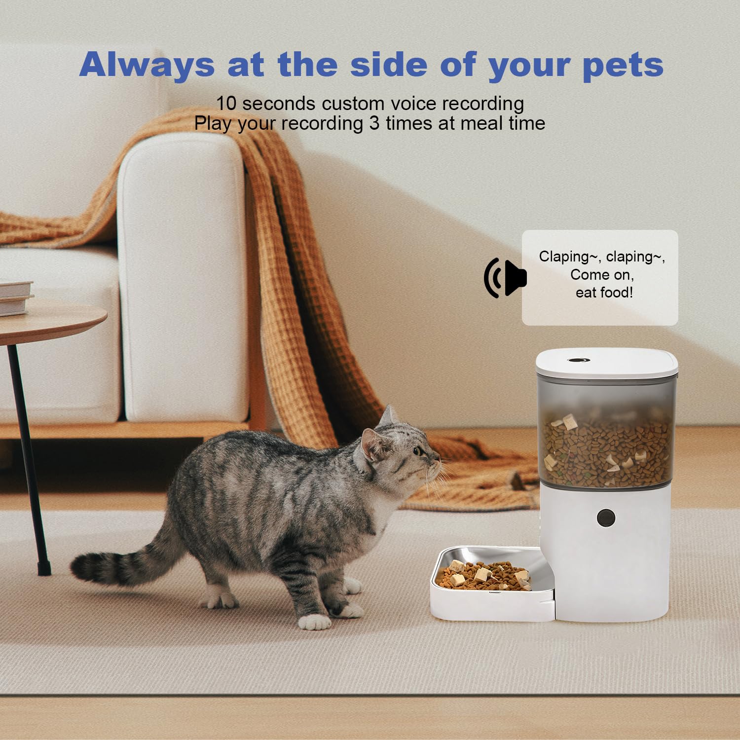 Alimentador automático WiFi 2.4G/5G para gatos, dispensador de alimentos de 4 litros con grabadora de voz de 10 segundos, comedero para mascotas hasta 10 comidas por día, comedero para gatos con