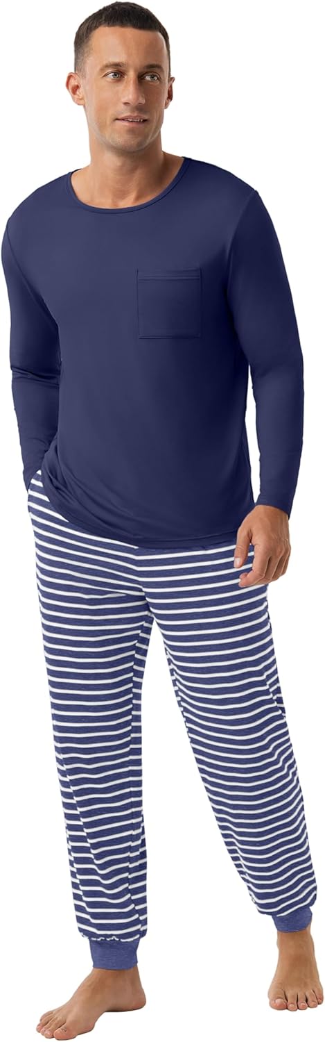 PrinStory Mens Pajamas Set Long Sleeve Pjs 2 Piece Pajama Soft Sleepwear Loungewear with Pockets - Image 4