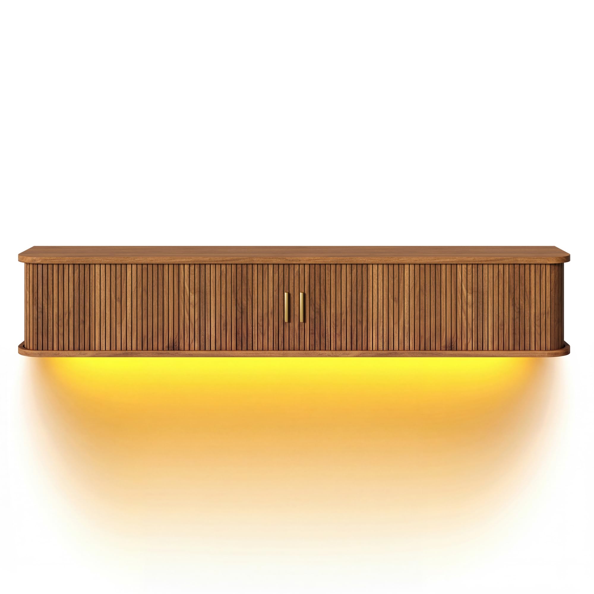 Wandhängendes TV-Lowboard 175x30x30 cm mit LED und Schiebetüren (Nussbaum)