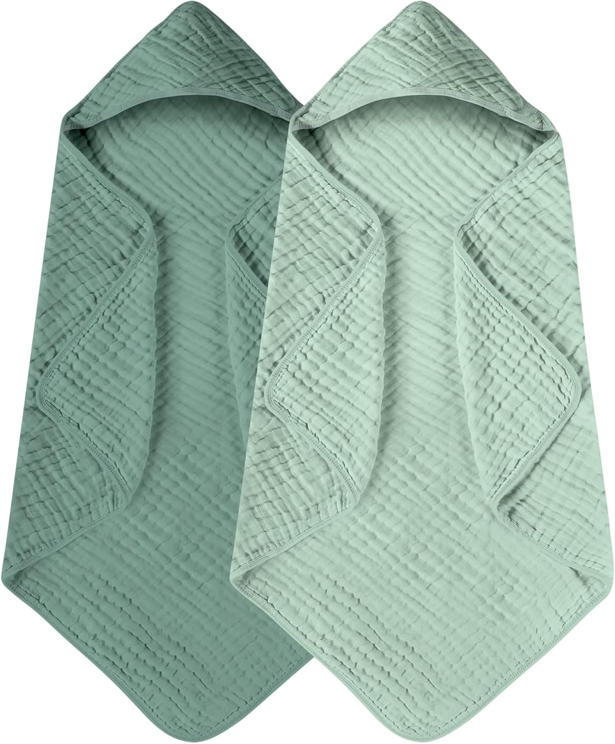 Yoofoss Hooded Baby Towels for Newborn 2 Pack 100% Muslin Organic Cotton Baby Bath Towel with Hood for Babies, Infant, Toddler and Kids, 32x32Inch, Soft and Absorbent Newborn Essential, Gradient Green