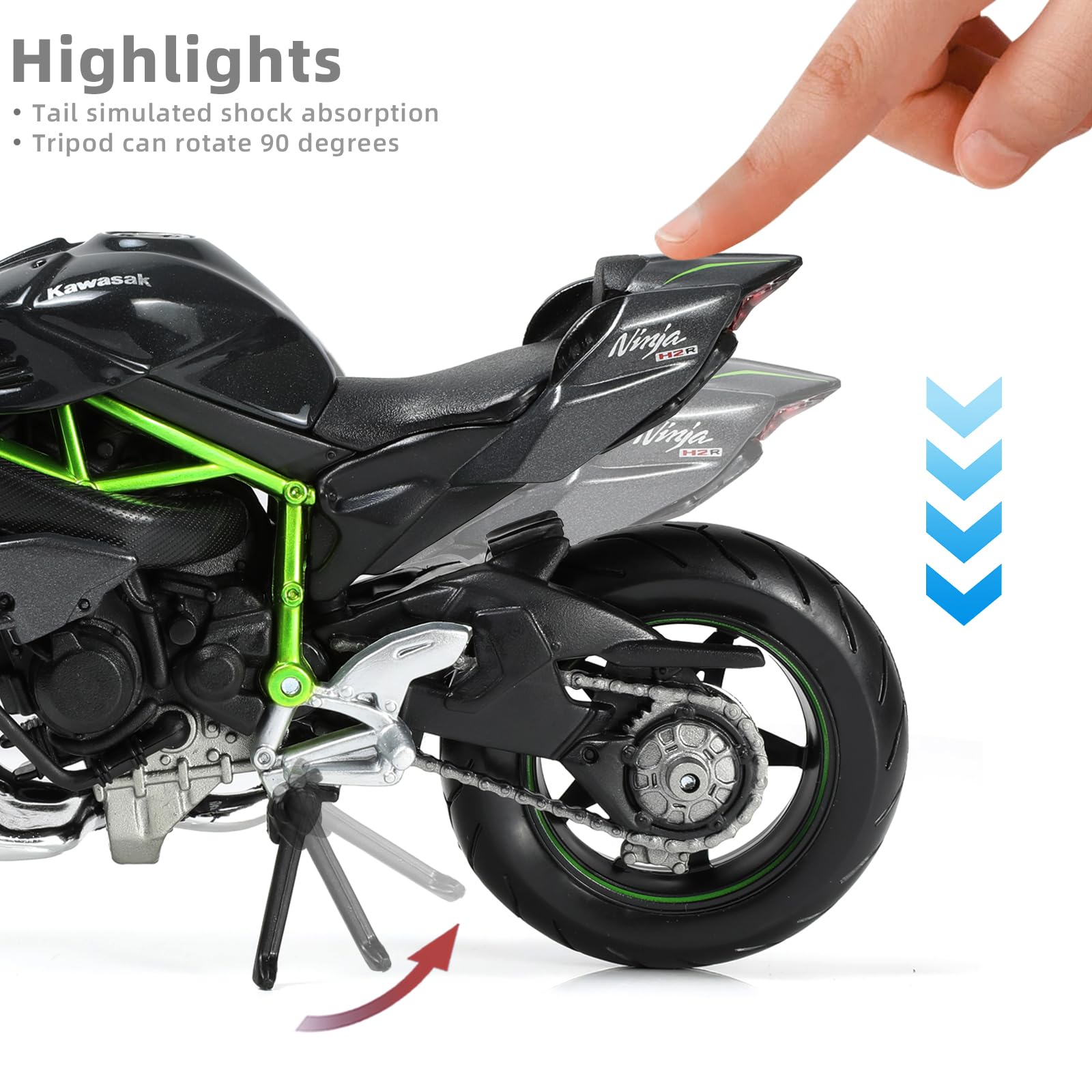 Compatibile per 1:12 Kawasaki Ninja H2R Modello di moto Giocattolo Mini moto in metallo pressofuso per ragazzi e adulti Modello di motor nero Regalo da collezione