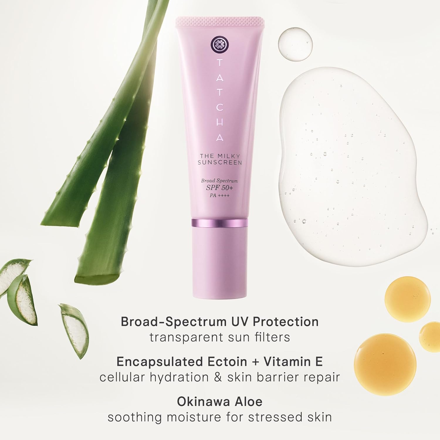 TATCHA The Milky Sunscreen, Broad Spectrum SPF 50+ PA+++ | Daily Light-Weight Sun Protection with No White Cast | Visible Sun Damage Correction for All Skin Types with Ectoin, Vitamin E, and Aloe