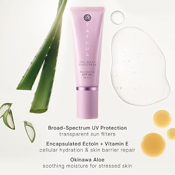 TATCHA The Milky Sunscreen, Broad Spectrum SPF 50+ PA+++ | Daily Light-Weight Sun Protection with No White Cast | Visible Sun Damage Correction for All Skin Types with Ectoin, Vitamin E, and Aloe