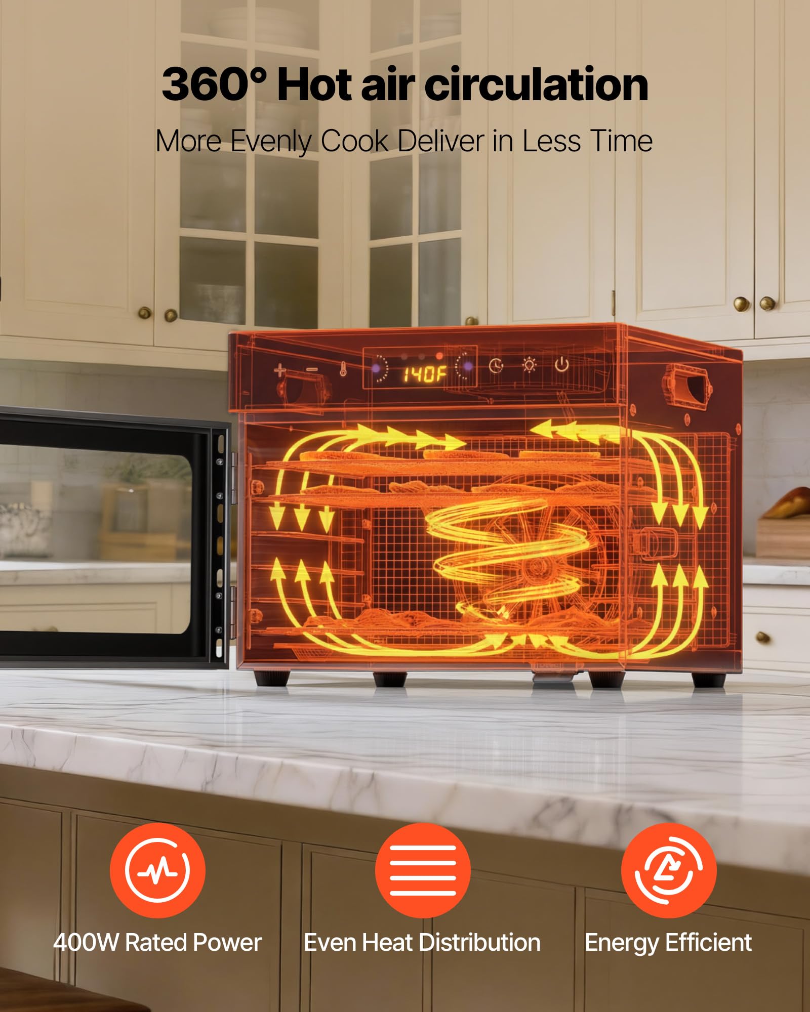 VEVOR Deshidratador de Alimentos 6 Bandejas de Acero Inoxidable Secador de Alimentos Eléctrico 400 W con Temperatura Ajustable y Temporizador de 24 Horas para Cecina, Frutas, Verduras, Hierbas