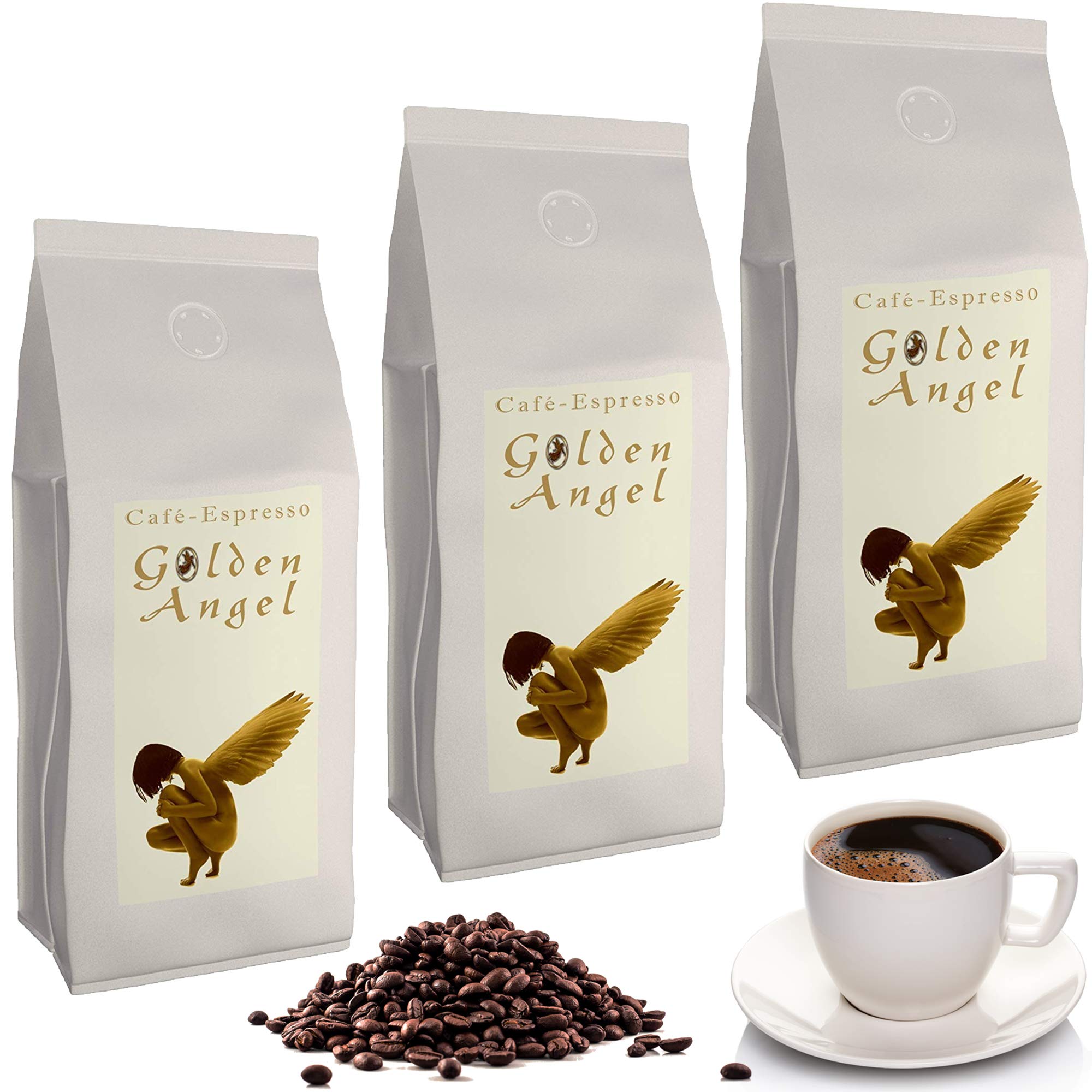 C&T Golden Angel Espresso Deluxe 3 x 1000 g de granos de café enteros – El café de punta de nuestra famosa serie Espresso Angel