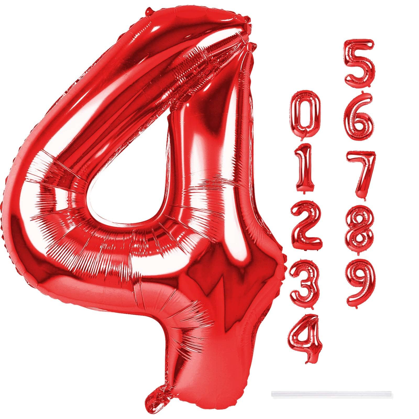 Photo 1 of 40 Inch Red Foil Balloon Number 4, Giant Self Inflating Number Balloons 0-9 for Men Women, Digital 4 Helium Balloons Set for Girls Boys 4th Birthday Anniversary Party Decorations Supplies