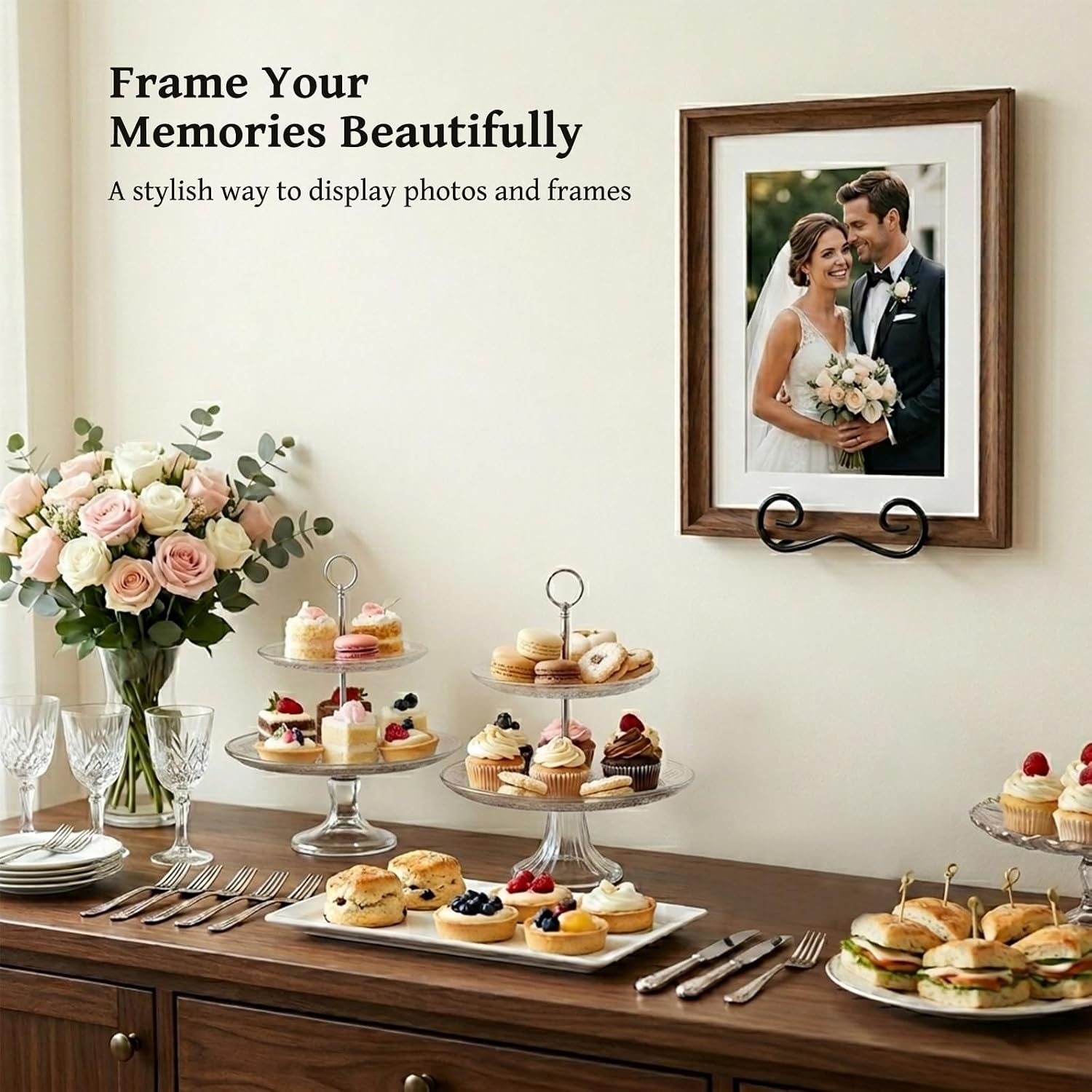 LIONWEI LIONWELI Wall Mount Plate Display Stands - Vertical Metal Holders for Decorative Plates, Picture Frames and Artwork - Black (2 Pieces)