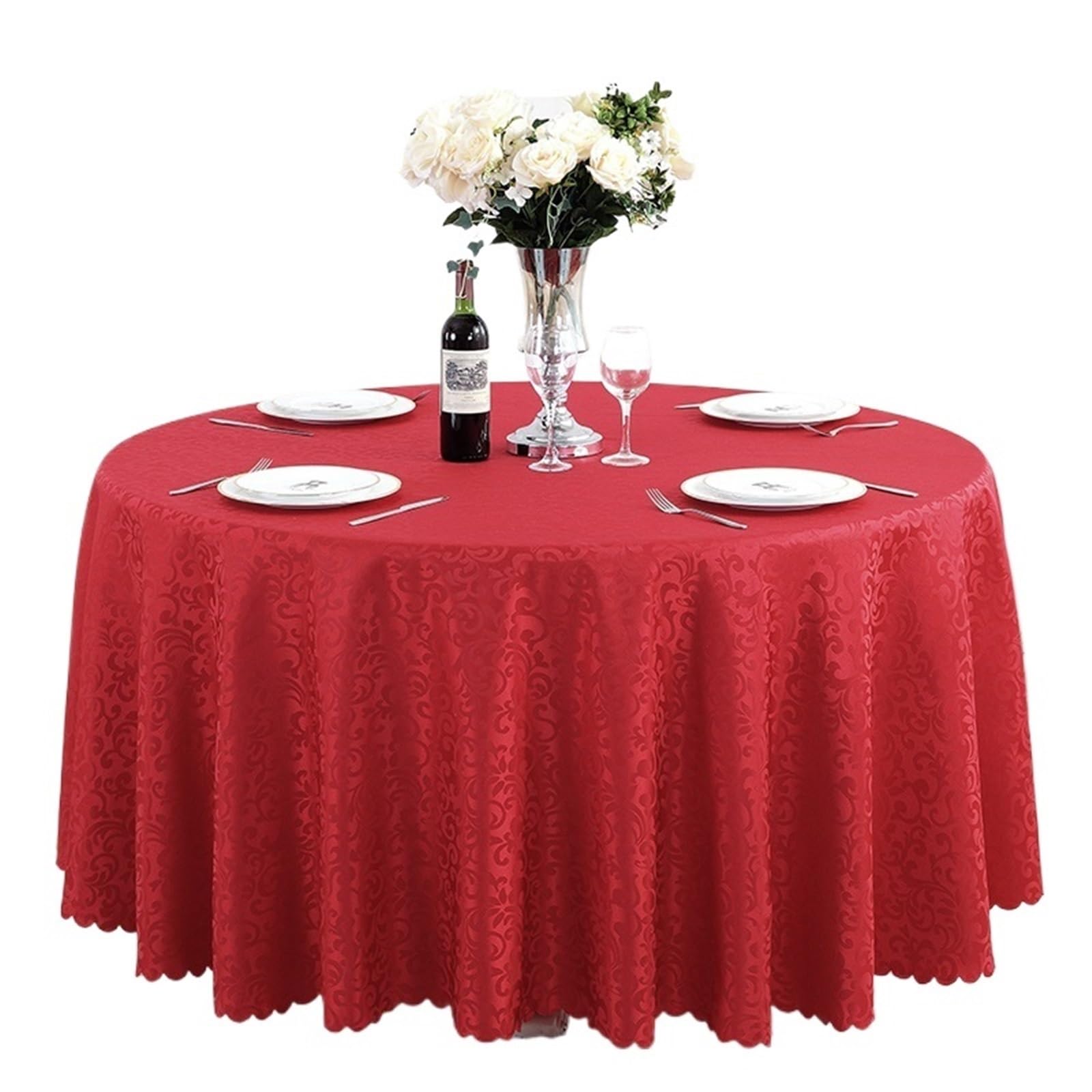 BTRYLDCFA Round Tablecloth Polyester Tablecloth Hotel Wedding Banquet Party Decoration Round Table Covers Table Overlays Home Decor(Red,220cm Round)