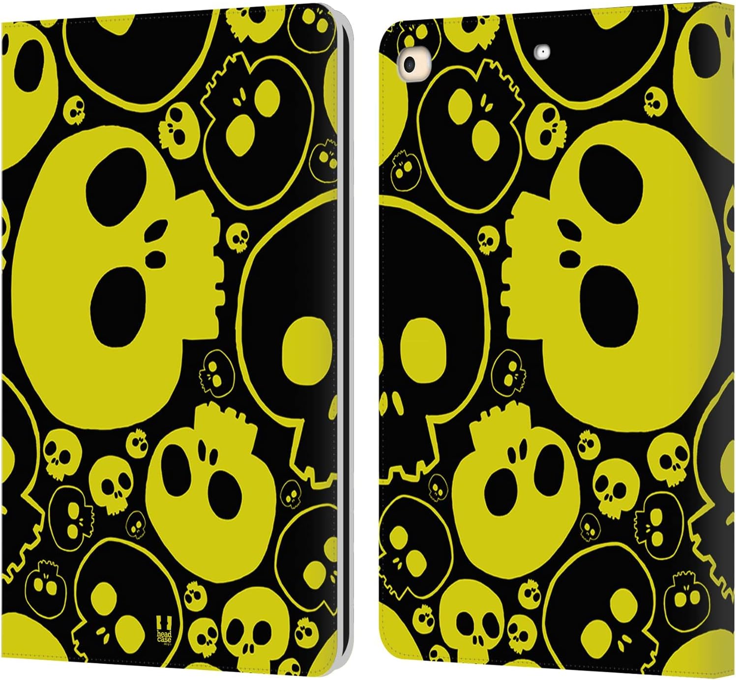 Head Case Designs Yellow Jazzy Skulls Leather Wallet Case Compatible with Apple iPad 9.7 2017 / iPad 9.7 2018