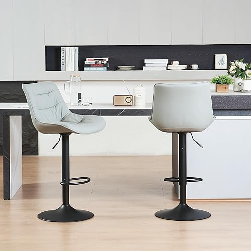 Miniatura 6 de Kidol & Shellder Juego de 2 taburetes de bar para isla de cocina, altura de mostrador, modernos taburetes de bar giratorios de piel sintética,