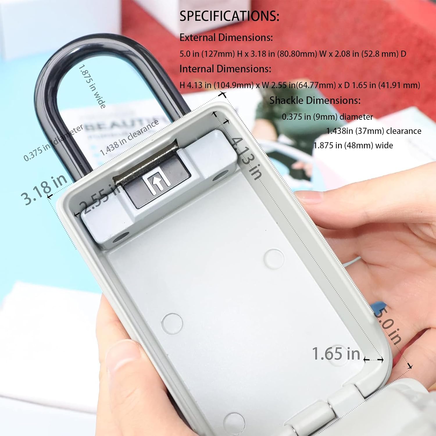 Key Lock Box for Outside Surfing, 4 Digit Combination Lockbox for House Key, Portable Key Safe Padlock for Cars, Indoor, Garage, Garden, Store, Realtors with Shackle, Waterproof Cover