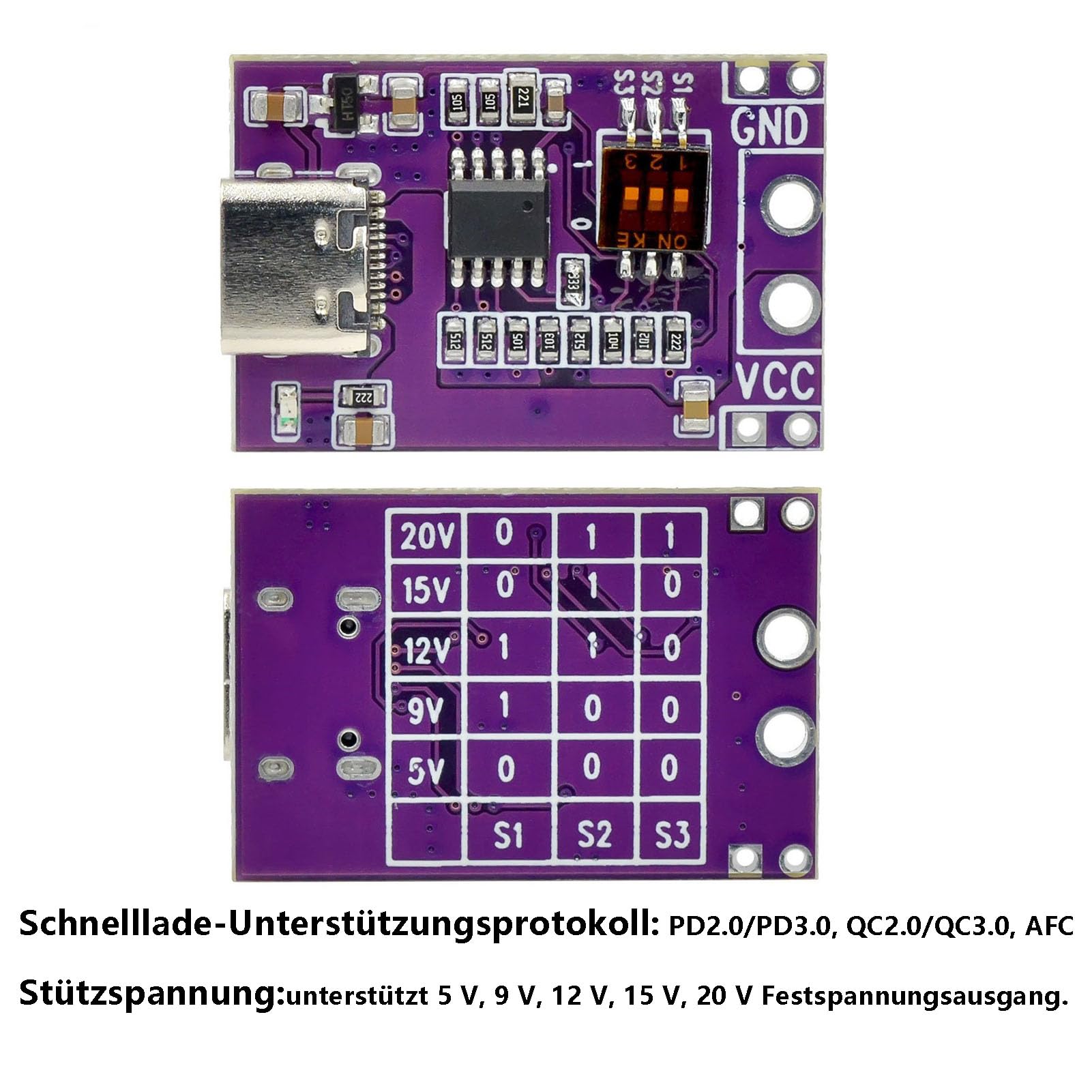 10 Stück QC/PD/AFC Netzteil-Trigger-Modul: USB-C, 5 V, 9 V, 12 V, 15 V, 20 V, DC Spoof Scam Fast Charge Trigger Polling Detector, Schnellladeauslöser, USB -PD Notebook Netzteil Wechselboard Modul