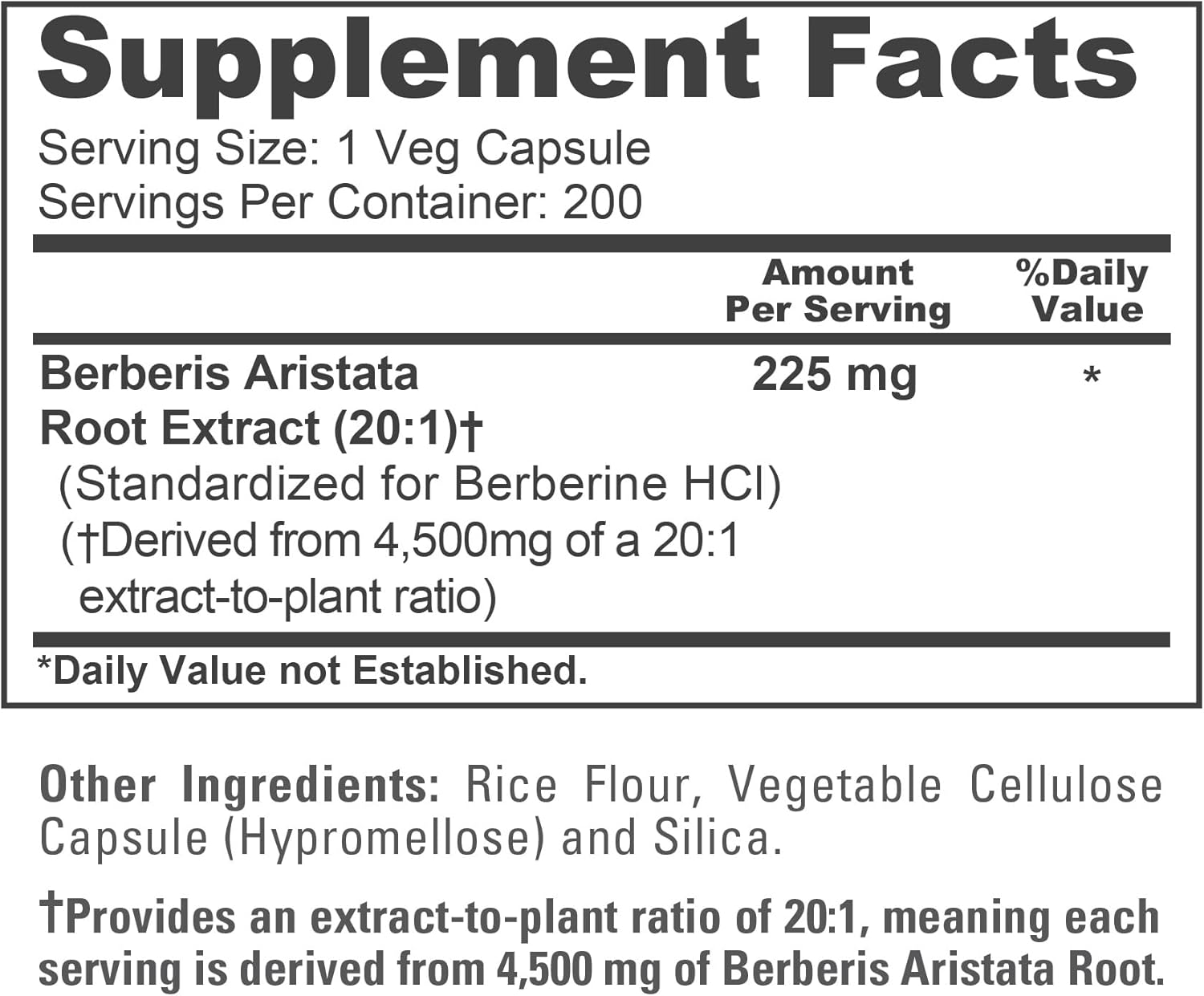 NusaPure Berberine HCI 20:1 Extract, 225 mg Equivalent to 4,500mg - 200 Veggie Caps - (Vegetarian, Non-GMO, Vegan) - Image 4