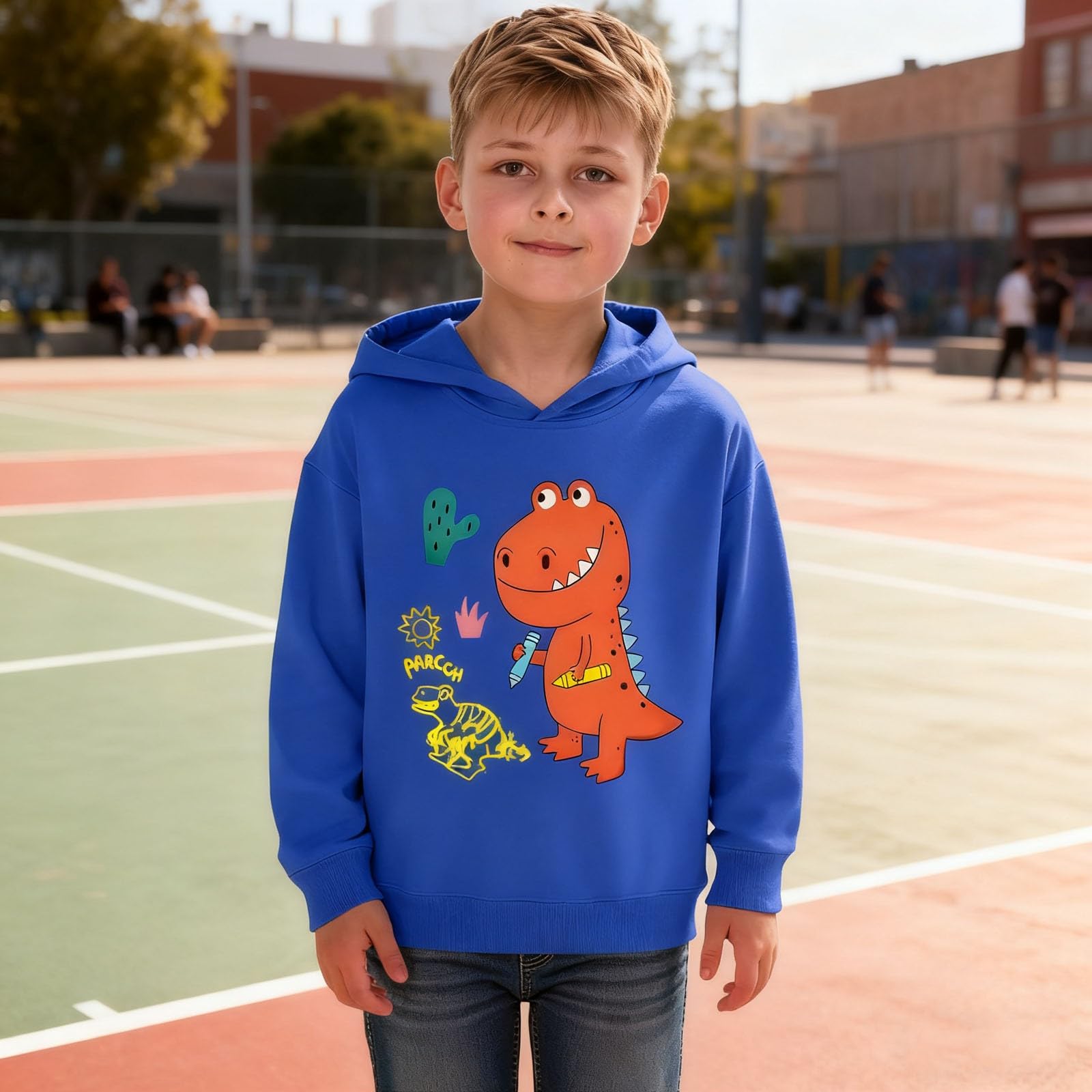 Hoodie Mädchen Jungen Cartoon-Dinosaurier Druck Pullover mit Kapuze Weich Bequem Langarmshirts Teengaer Jungen Freizeit Oversized Sweatshirt 2025 Herbst Winter Kapuzenpullover für Kinder