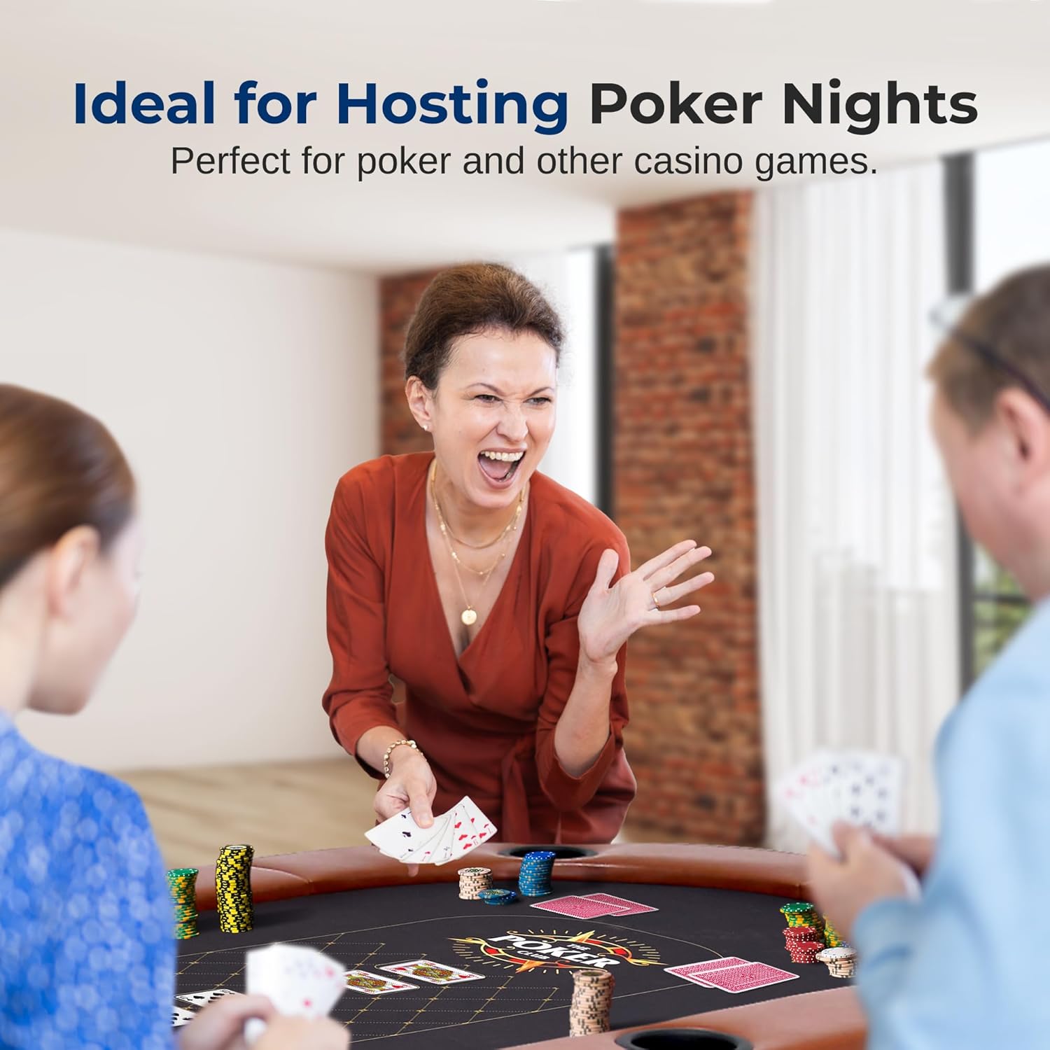 SereneLife 8 Player Foldable Poker Table, 71 inch Portable Casino Table for Texas Holdem w/Cushioned Rail & Cup Holders, Folding Game & Card Table