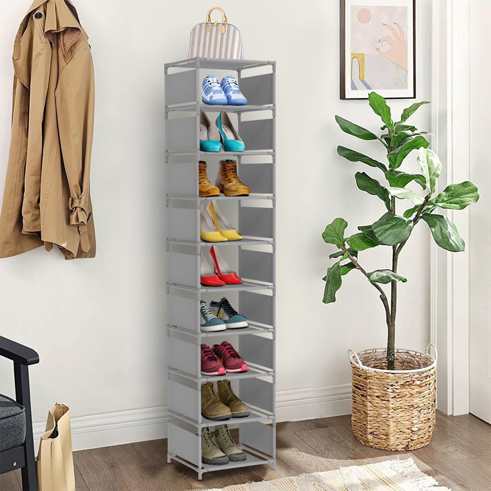 Esonstyle Scarpiera a 10 Ripiani in Metallo - Stretta per 10 Paia di Scarpe Alte - Salvaspazio Slim per Soggiorno, Ingresso, Corridoio e Guardaroba
